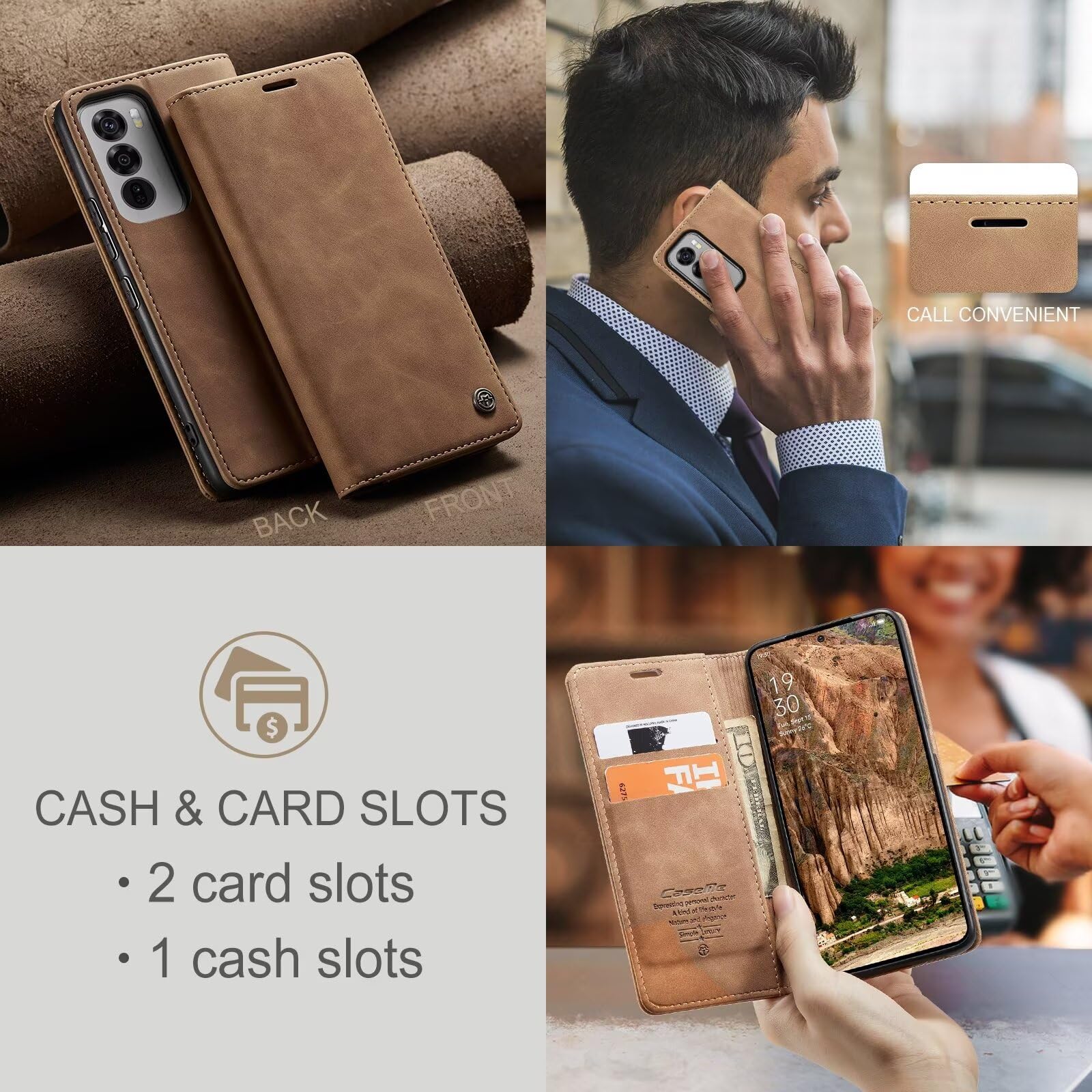 Custodia Portafoglio In Pelle PU Con Supporto Per Huawei P40 Pro Plus - Marrone, Slot Carte E Chiusura Magnetica - 2