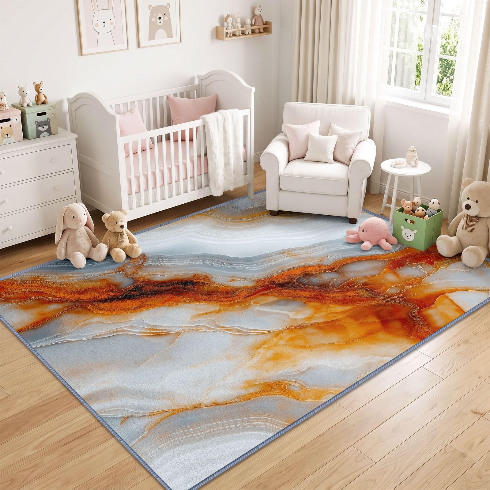 Tapis de Salon Art Luxe 140 x 200 cm, Marbre Ambre Tapis Poils Courts Lavable Moderne, Décoratif Antidérapant et Doux pour Salon Chambre et Bureau