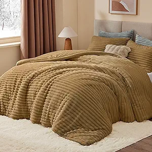 BEDELITE Fleece California King Comforter Set -Super Soft & Warm Fluffy Brown Bedding, Luxury Fuzzy Heavy Bed Set for Winter with 2 Pillow Cases