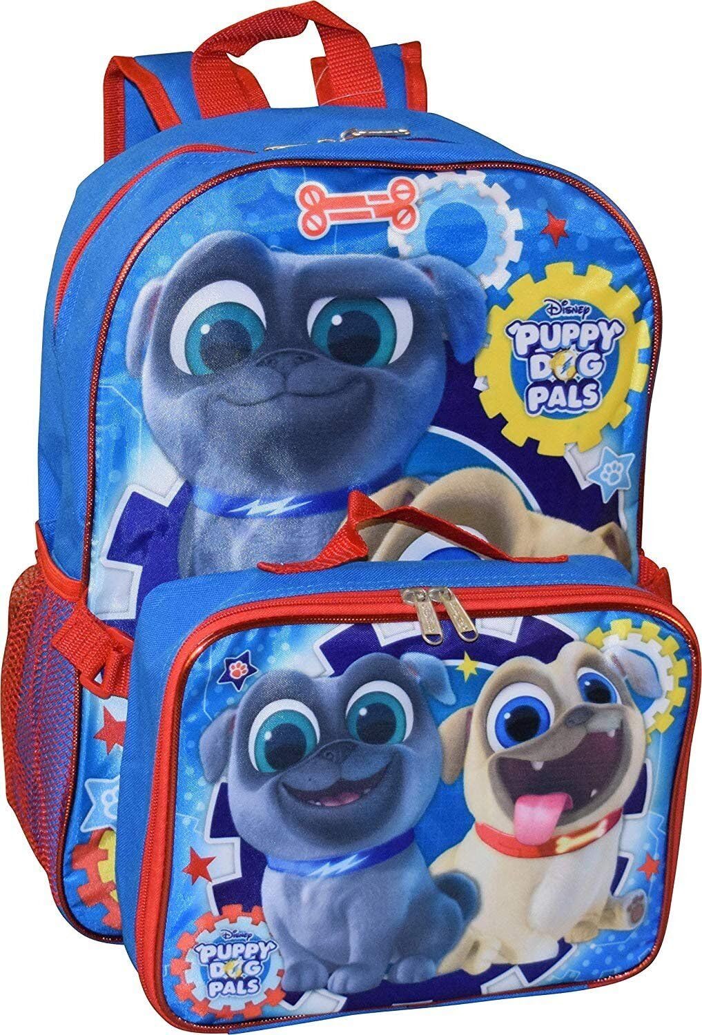 Ruz Disney Junior Puppy Dog Pals Kid's 16 Inch Backpack With Removable Lunch Box Set, Large