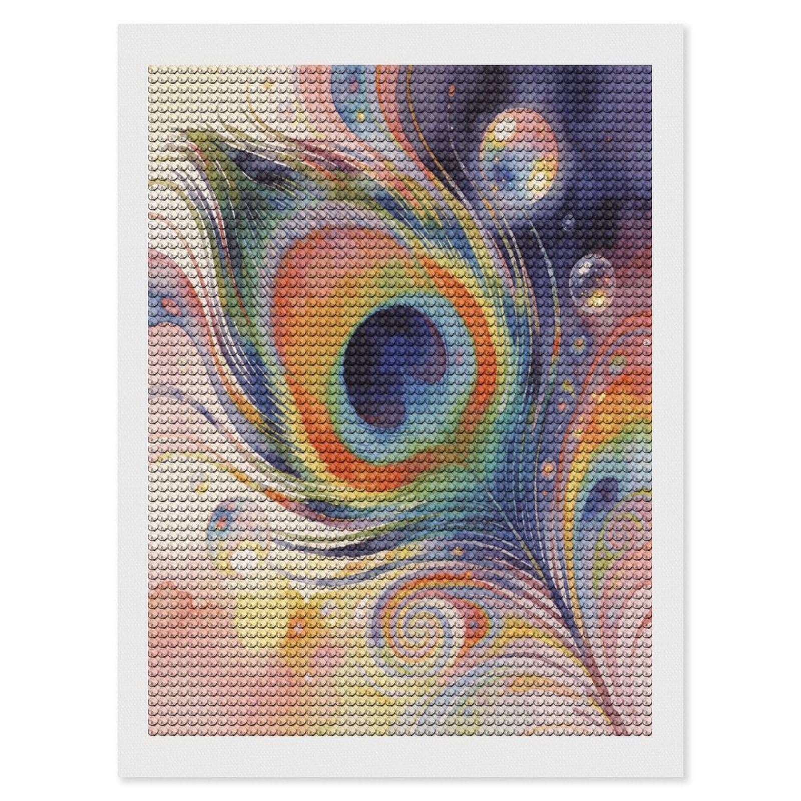 VstaDank Psychedelic Peacock Feather Diamond Painting Kits Exquisite DIY Full Round Drill Diamond Dots Painting for Adults Beginner Diamond Photo Paint with Diamond Picture Art Wall Decor 12"x16"