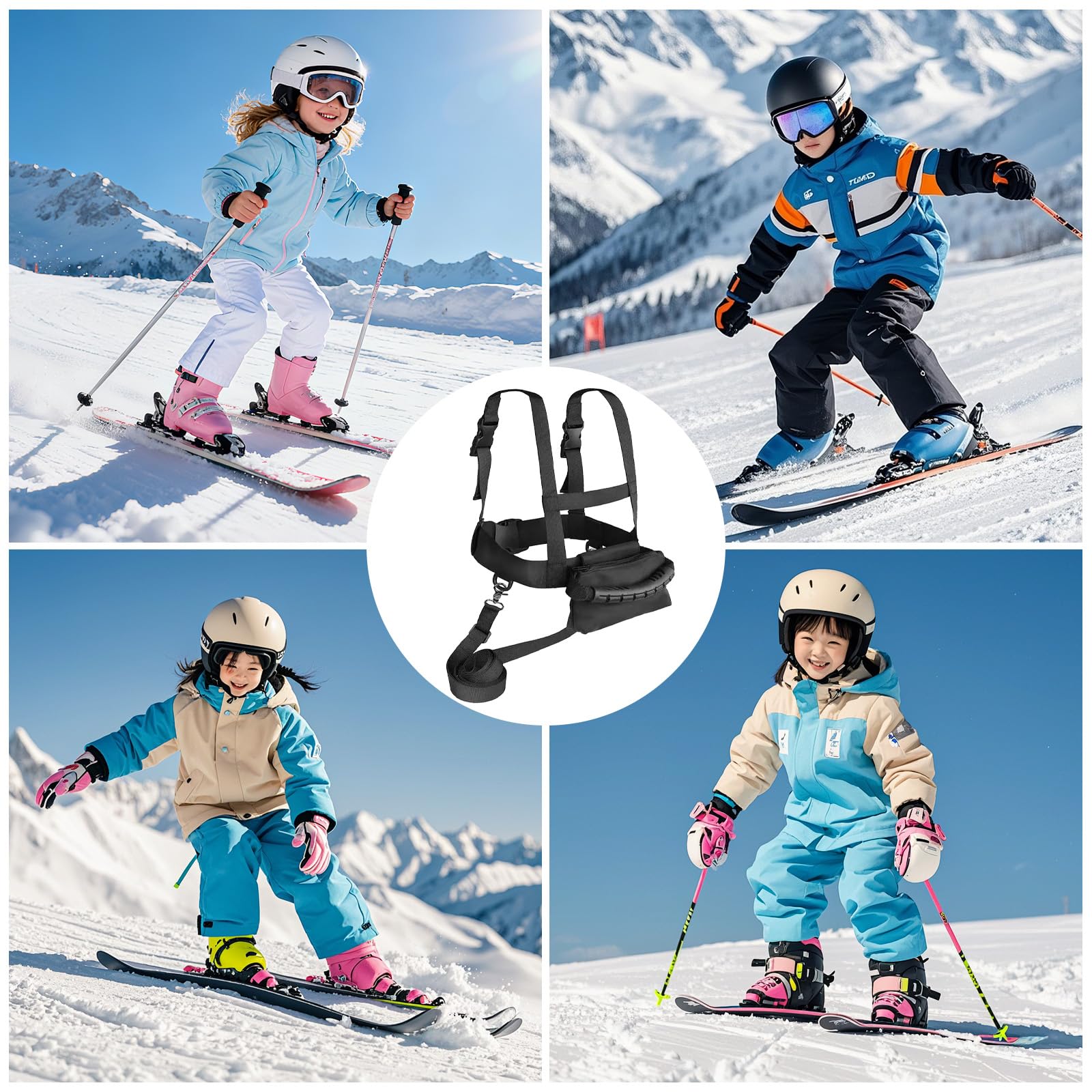 Ski Strap Imbracatura Sicurezza,Cintura da Allenamento Regolabile,Imbracatura da Sci con Guinzaglio e Borsa Rimovibili,Cintura Da Allenamento per Sci,per Scis,Pattinaggio e Snowboard
