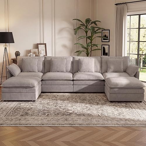 Miniatura 15 de YDN Sofá de 110 pulgadas, sofás seccionales para sala de estar, sofá nube con otomana móvil, juego de sofá modular en forma de L, color beige