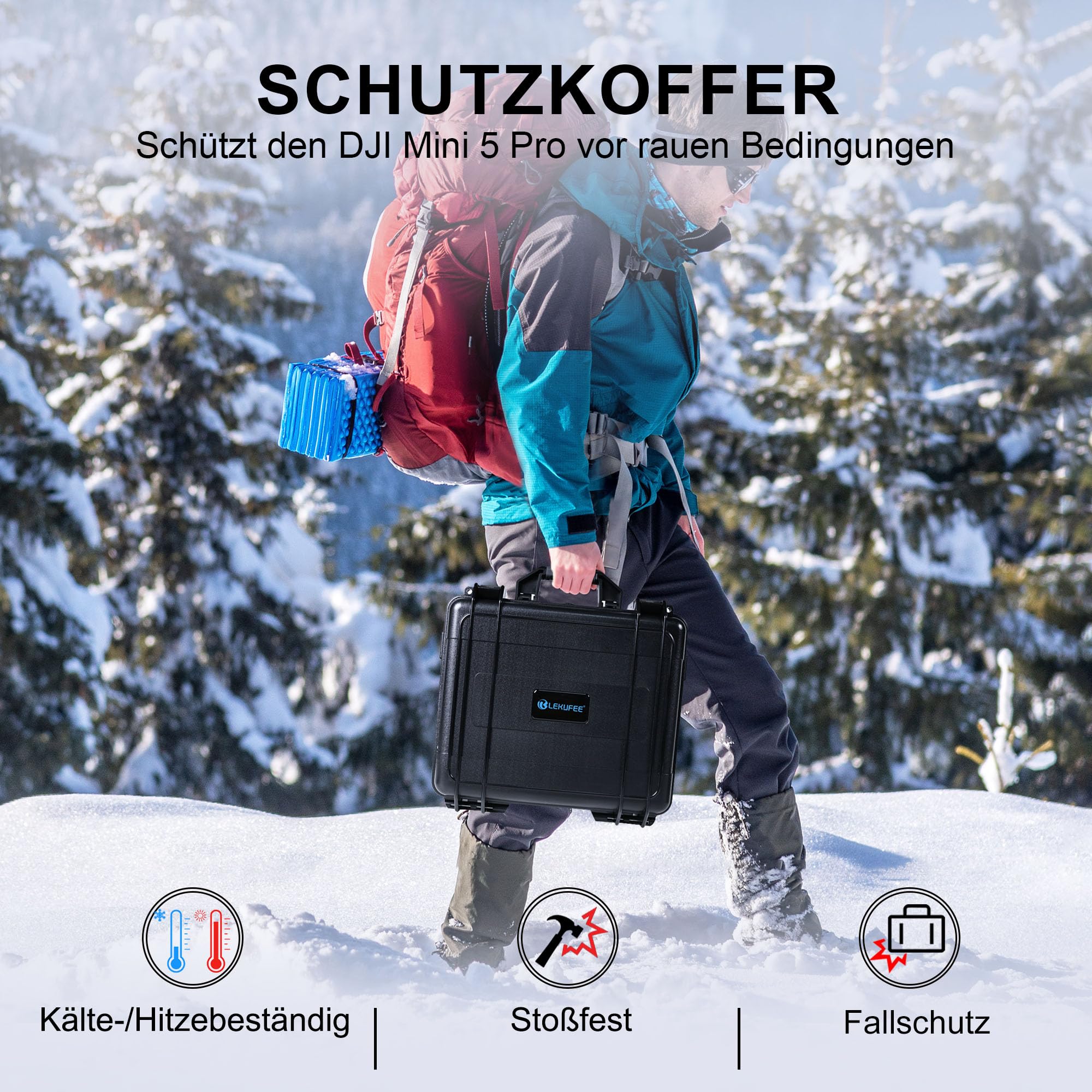 LEKUFEE Wasserdichter Hartschalen-Tragekoffer für DJI Mini 5 Pro Drohne, Fly More Combo, DJI RC 2/RC N3, 6 Akkus, Zweiwege-Ladestation und weiteres Zubehör (nur Koffer)