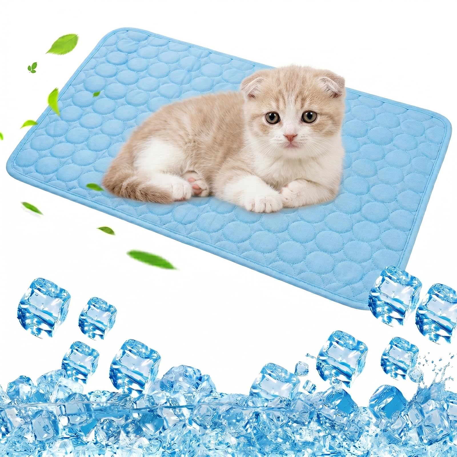 Manta Fría para Perros y Gatos, Alfombrilla Refrescante para Mascotas, Cama de Verano Transpirable y Lavable, Esterilla Refrigerante para Perros Pequeños, 50x40cm, Azul
