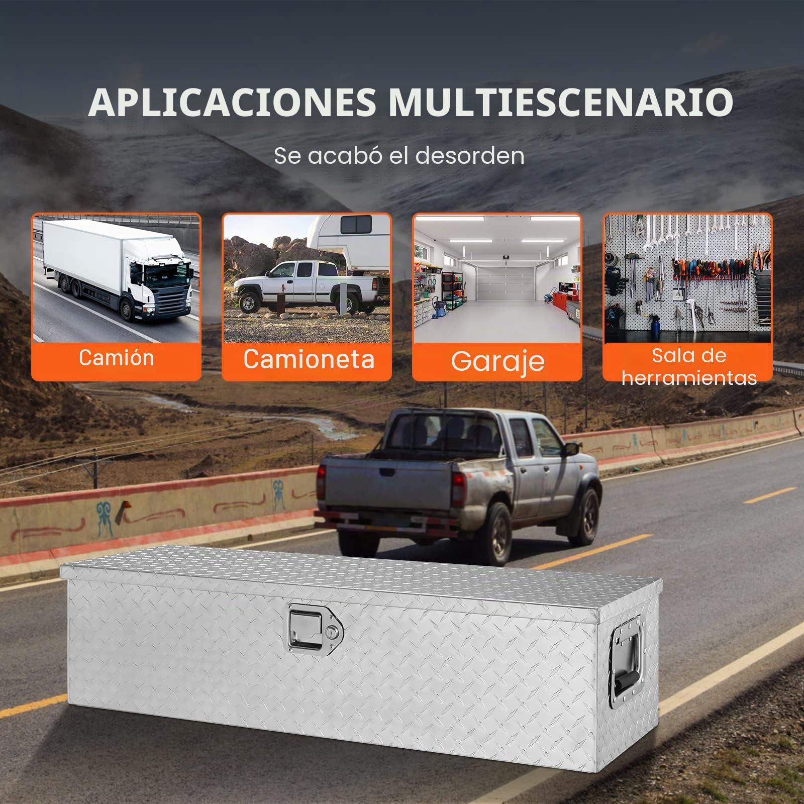 VEVOR Caja de herramientas de aluminio para camión, 99 x 33 x 25,4 cm, caja volcadora con cerradura con llaves y asas laterales para almacenamiento de contenedores de coche, autocaravana, remolque