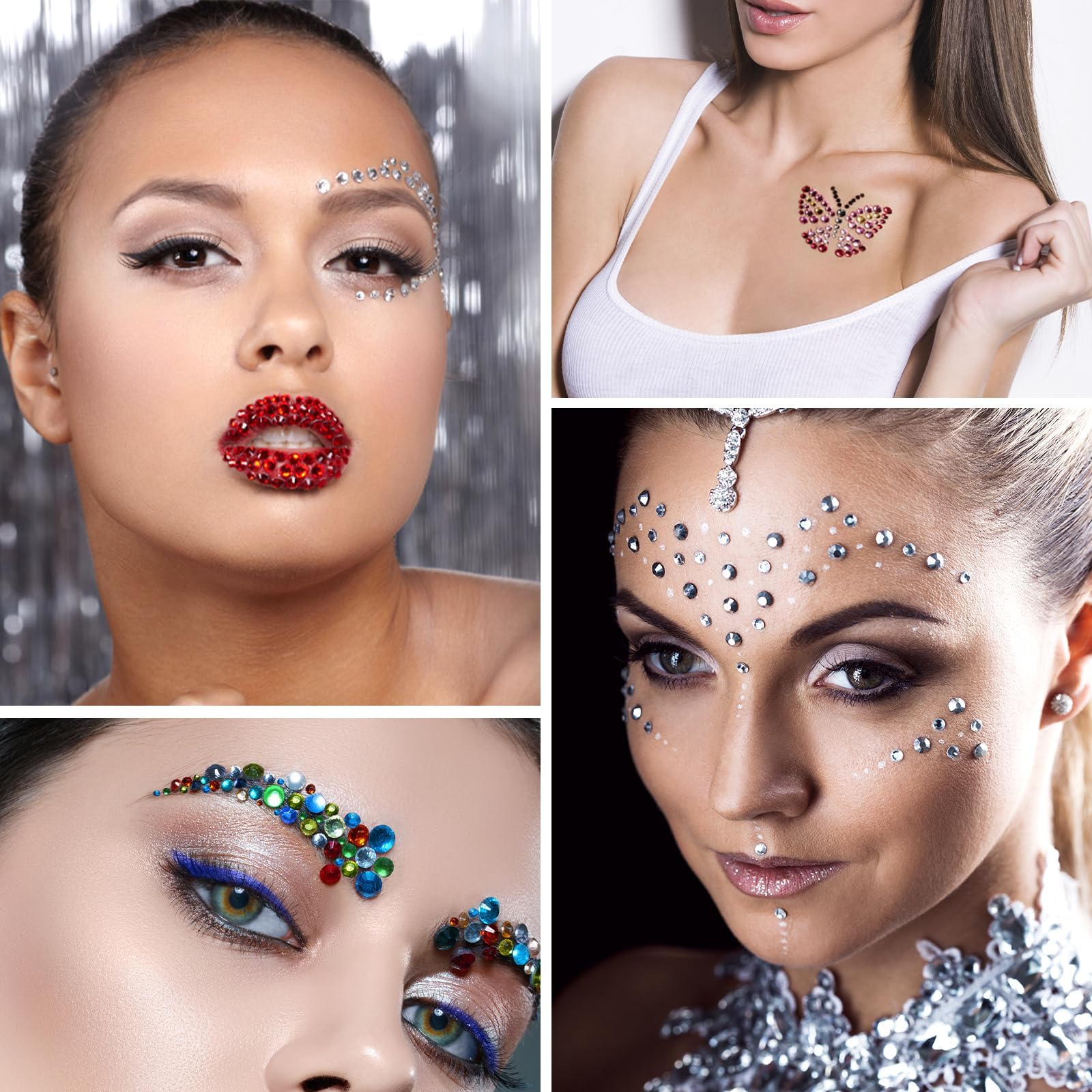 Sularpek 3120 Particles Strass Visage, 12 Feuilles Strass Autocollant, Nail Art, Artisanat Décoration, Maquillage Festival
