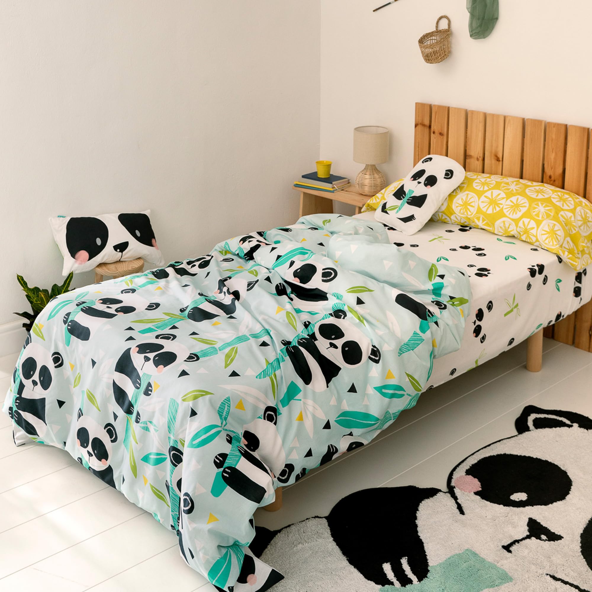 Parure de lit panda bleu 155x220 cm pour lit une place