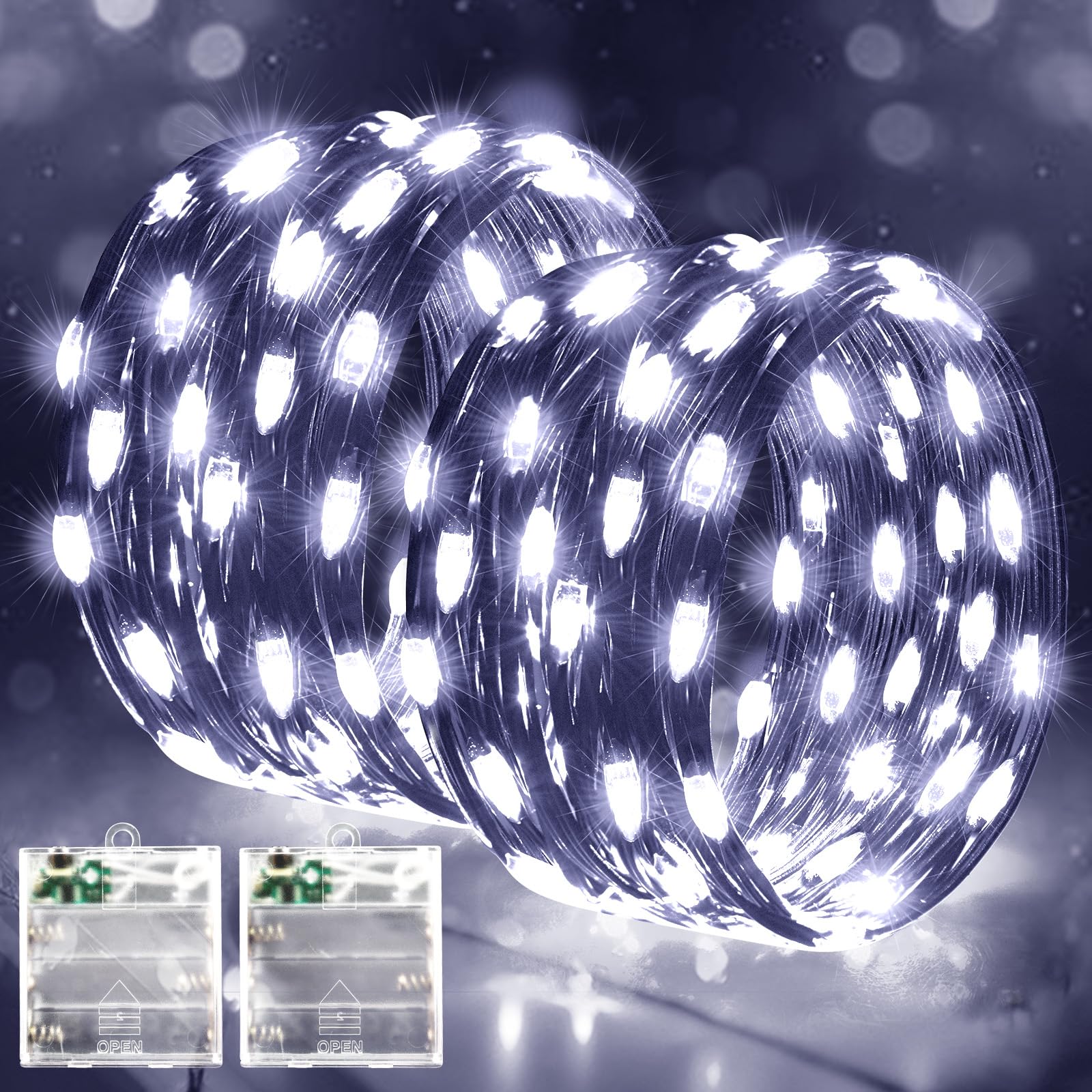Lincentra Fairy Lights Battery Operated, 2 Pack 5M 50LED String Lights Indoor with Timer, Christmas Decorations Fairy Lights for Home Bedroom Wedding Party Outdoor Christmas Decorations (Cold White)