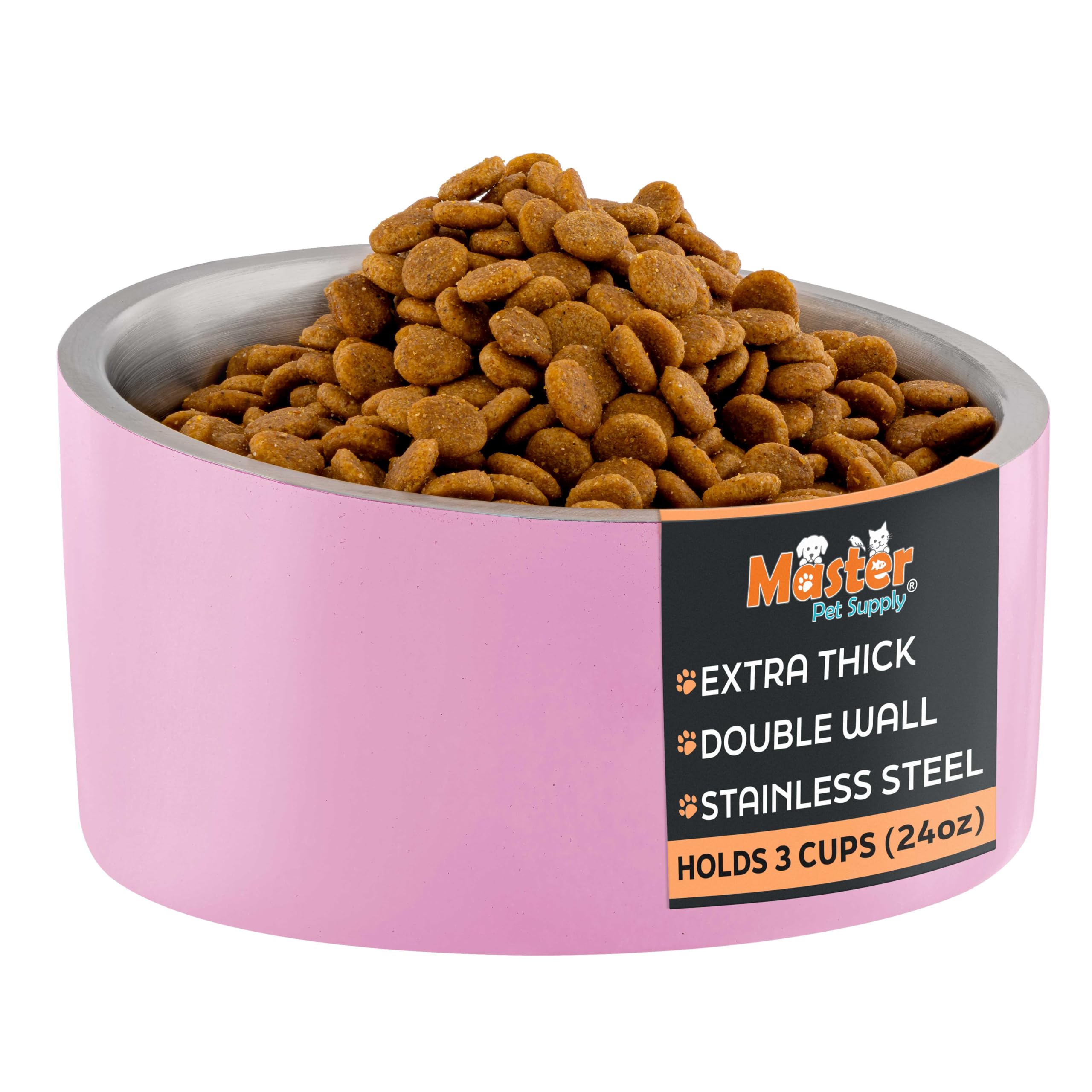 Master Pet Supply Stainless Steel Slanted Dog Cat Food Bowl - 24 oz Heavy Duty - Hyper Pink, Double Wall Insulated, Non-Slip Elevated Bowl for French Bulldogs Pugs Cats, Anti Rust Dishwasher Safe โ image 1