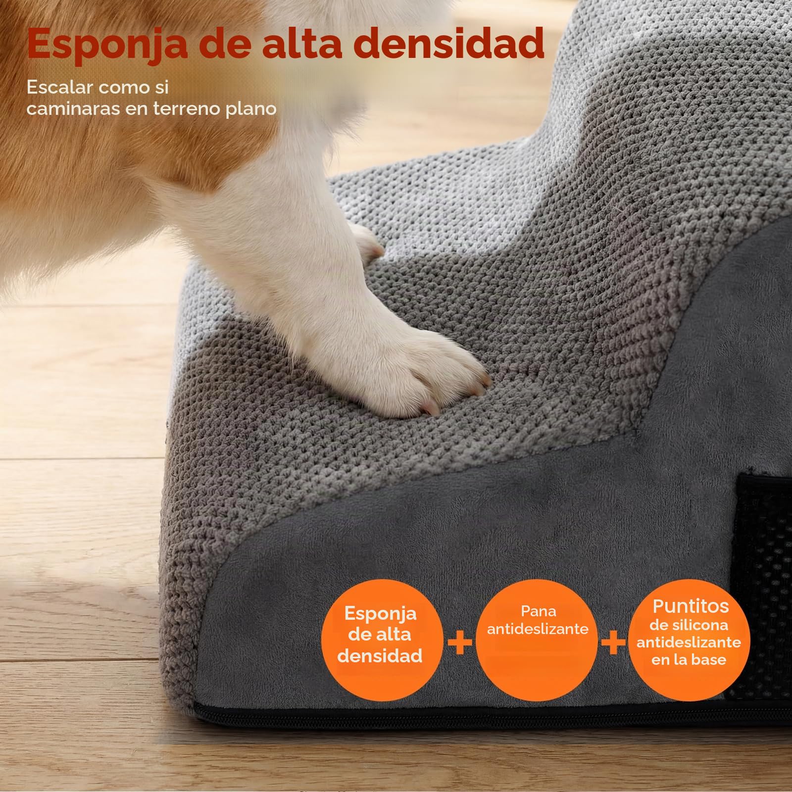 Masthome Escaleras para Perros de 2 Peldaños, Rampa para Perros de Espuma de Alta Densidad, Escalera Mascotas con Cubierta de Felpa Extraíble y Lavable, para Mayores, Gatos y Perro Mediano