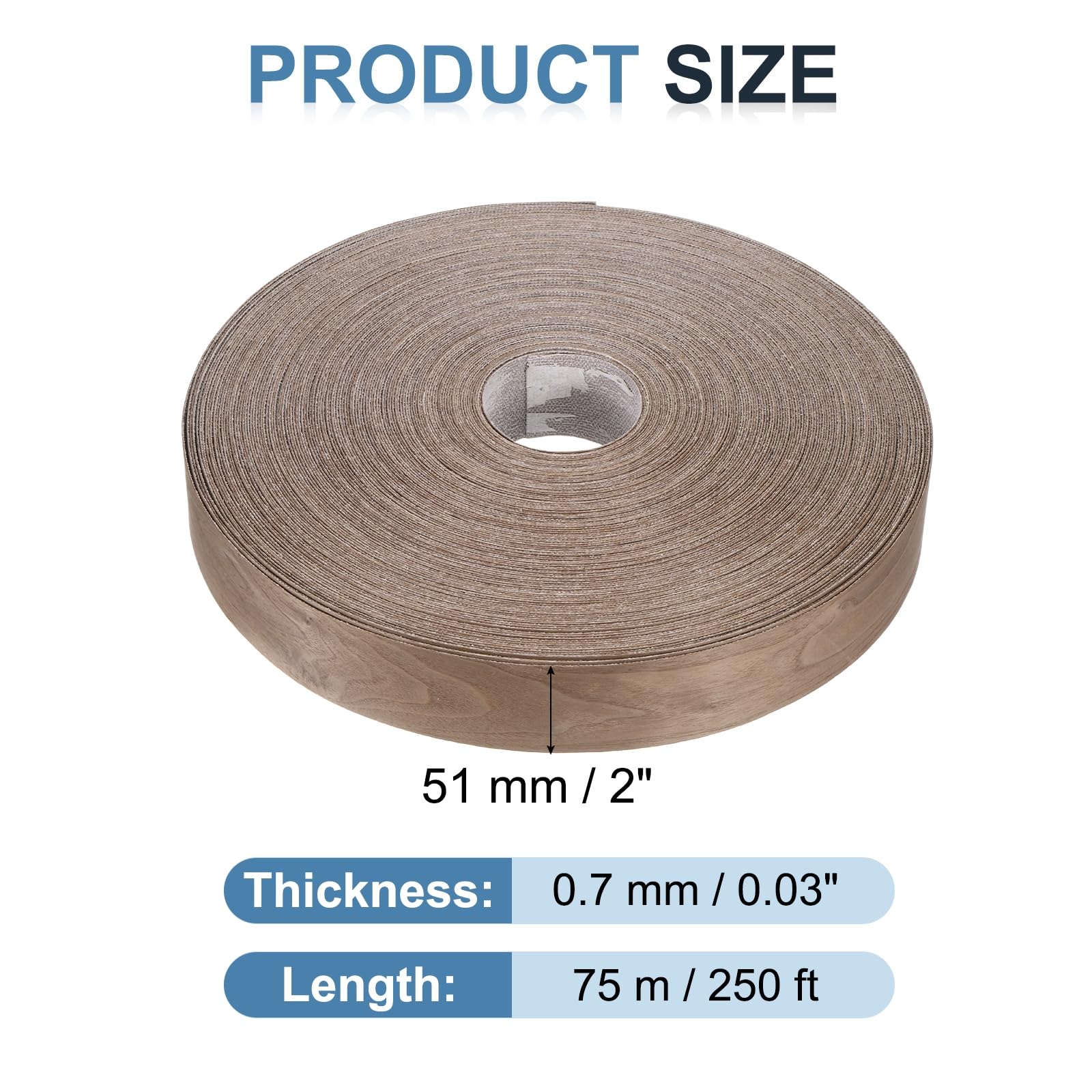 PATIKIL 51mm Bande de Chant Noyer 75 Mètre Bande Bordure Meuble | Masquage de Bois Préencollé, Placage Contreplaqué Flexible Thermofusible pour Restauration Bords Meuble Étagère Panneaux