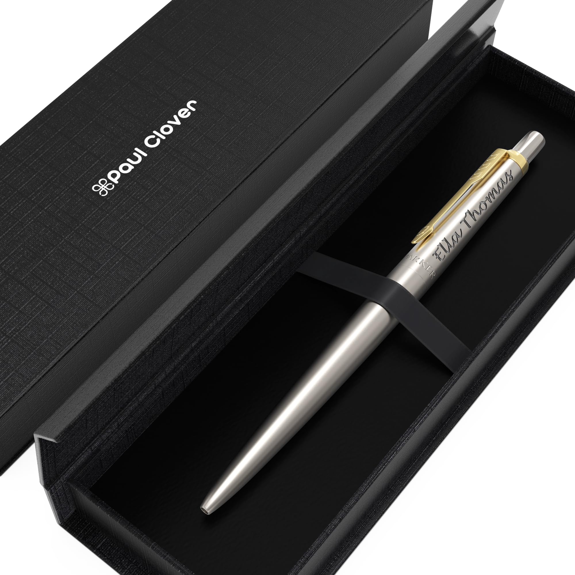 Paul Clover Personalised Engraved Parker Jotter Ballpoint Pen Stainless Steel in Elegant Gift Box, Perfect for Personalised Gifts Birthdays, Anniversaries, Weddings