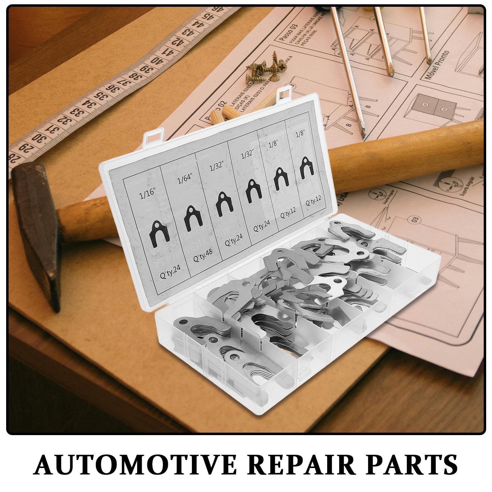 DECHOUS 144 Pièces Assortiment de Cales de Carrosserie Automobile Argenté pour Alignement Automatique Précis, Protection du Véhicule et Réglage des Panneaux de Carrosserie Auto