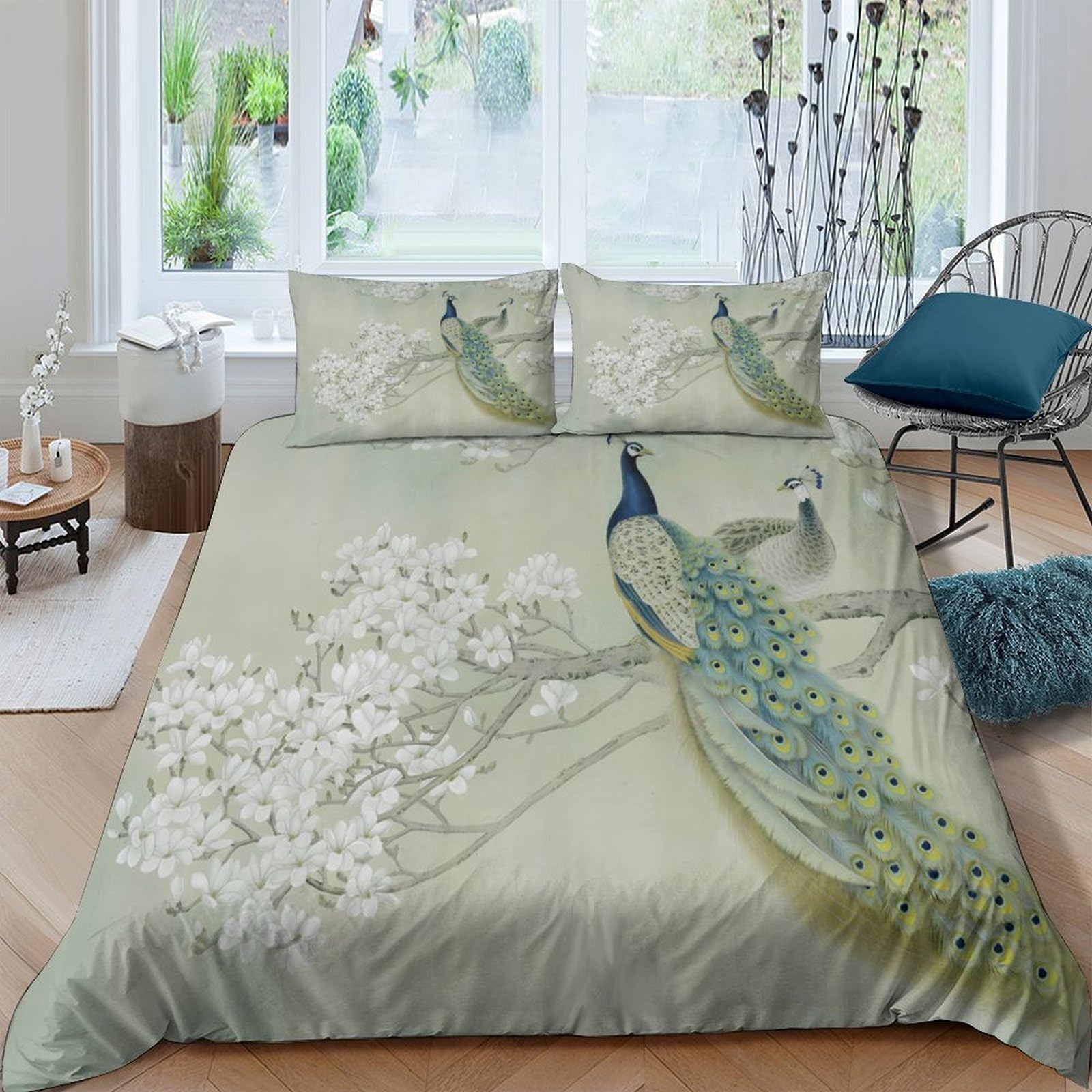 Ctjqhvkz Style-7 3D Printed Peacock Blossom Fitted Sheet Microfiber Soft Anti-Slip Mattress Cover For Bedroom Guest Room Decor Single（135X200cm）