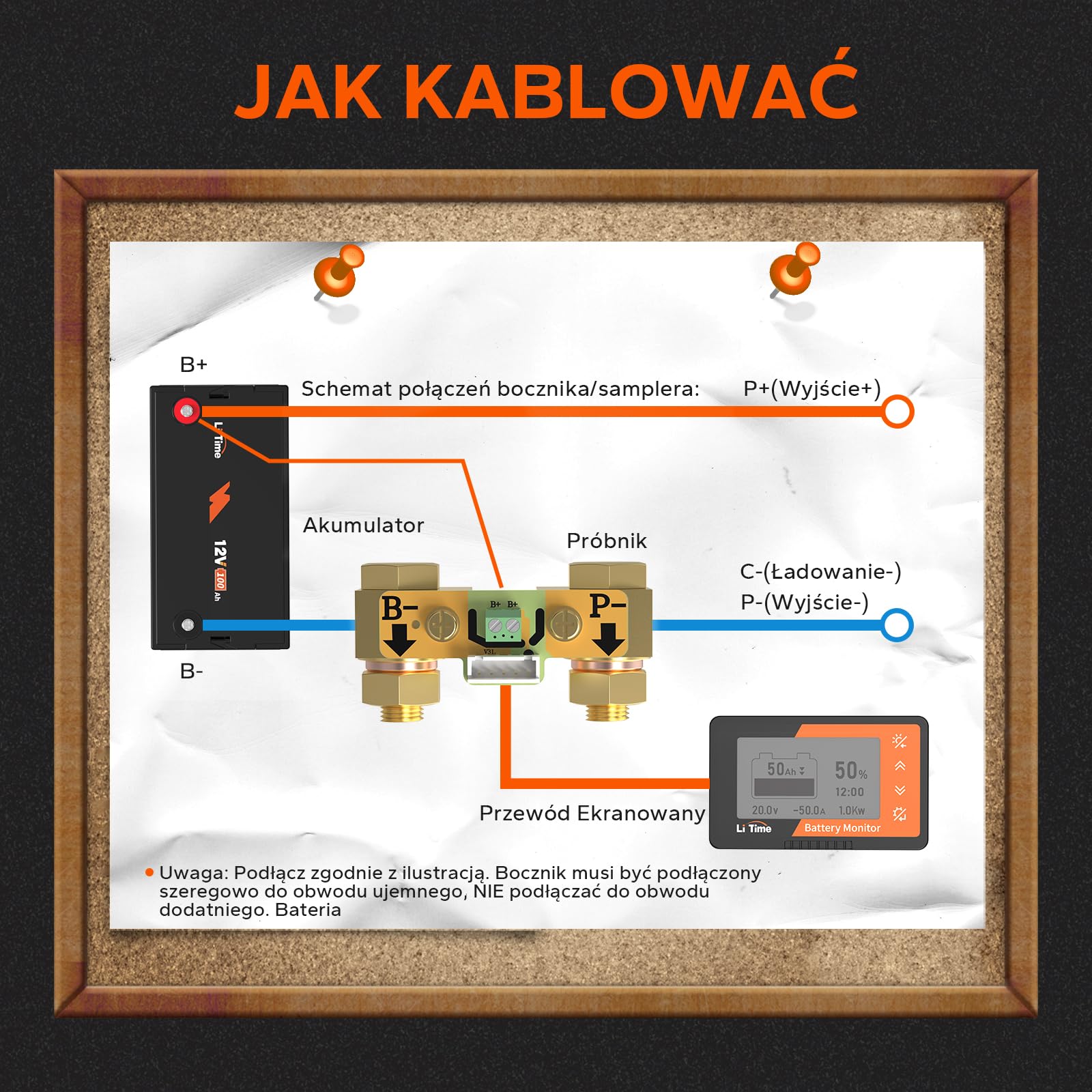 LiTime Miernik Poziomu Naładowania Akumulatora z Bocznikiem, Miernik Poziomu Naładowania Akumulatora 500A 8V-120V Podświetlanym Ekranem LCD, Alarmem Dźwiękowym dla Kamperów Motocykli Wózków Golfowych