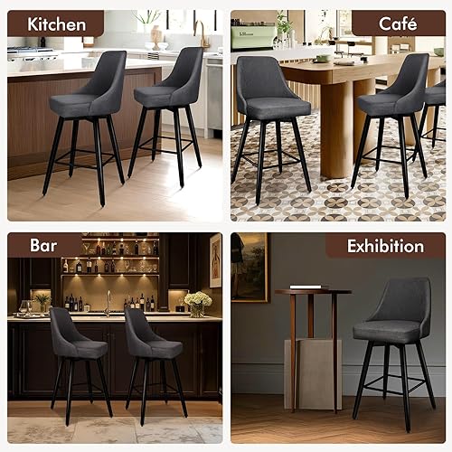 Miniatura 7 de Juego de 2 taburetes de bar giratorios de altura de mostrador, taburetes de bar modernos de 26 pulgadas de alto con respaldo completo, sillas de bar