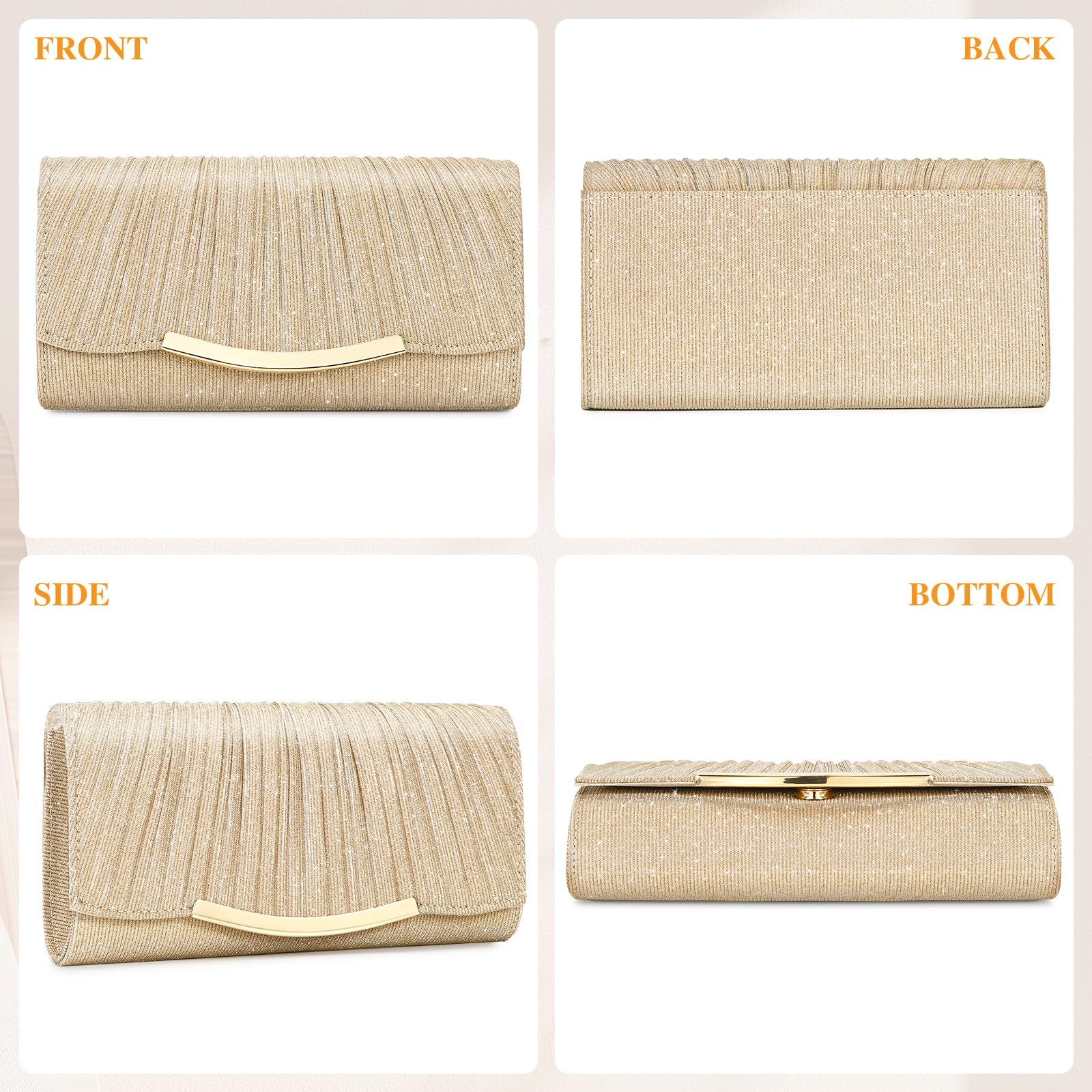 UBAYMAX Bolso de Fiesta Plateado Lentejuelas, Clutch Pequeño con Cadena Desmontable y Cierre Imantado, Bolso de Mano Elegante para Boda y Ceremonia