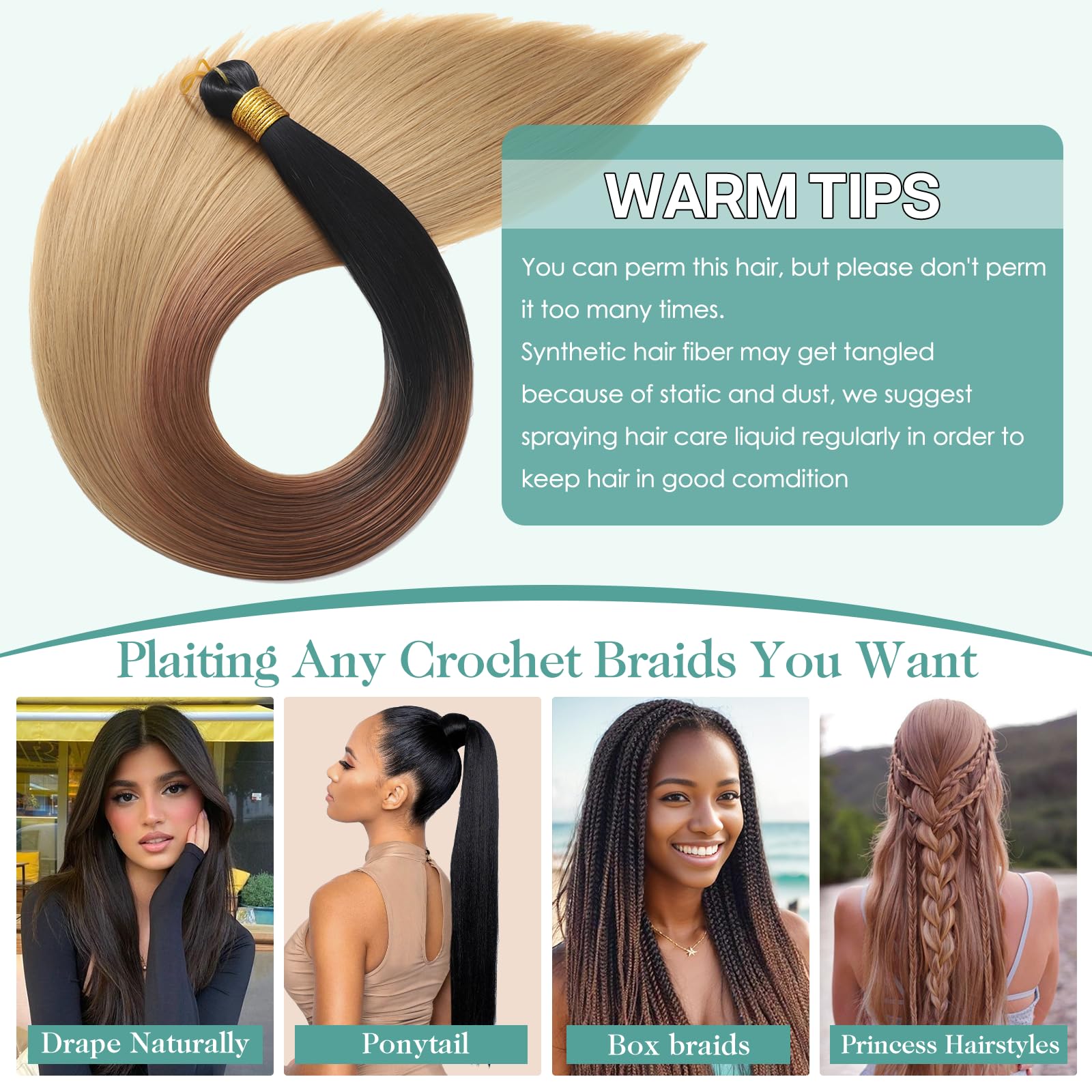 Locescsoc 28 Inch Straight Hair Extensions 150g 3 Packs Bone Straight Braiding Hair - Image 4