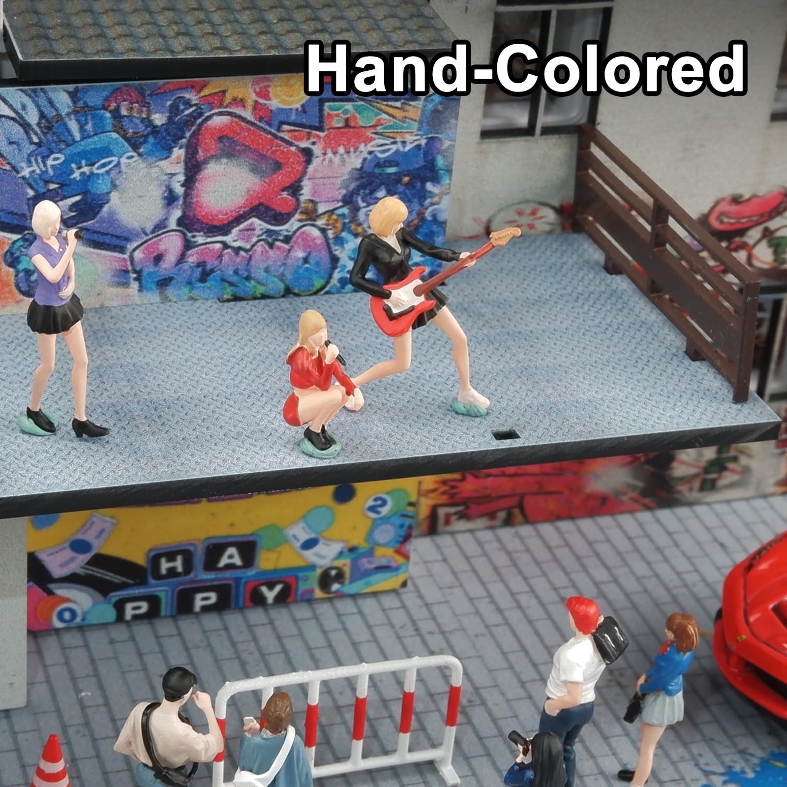 shoucangjia 1/64 Hand-Painted Character Models Train Architecture Resin Character Model Band Combinations (Guitarists and Singers)