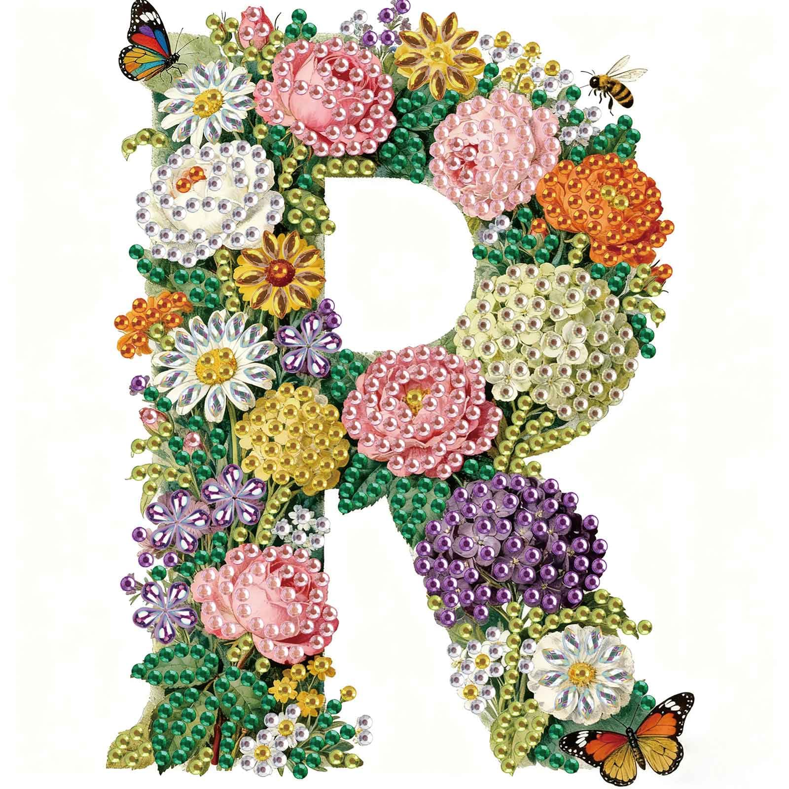 5D Diamond Art Kits - Floral Alphabet Designs -18