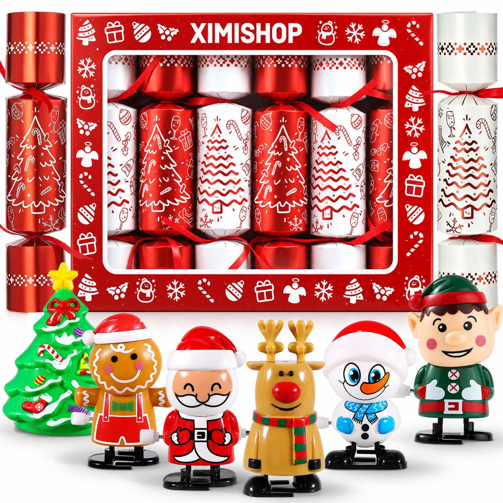 XIMISHOP Christmas Cracker with Wind Up Toy for Xmas Party Table Favor