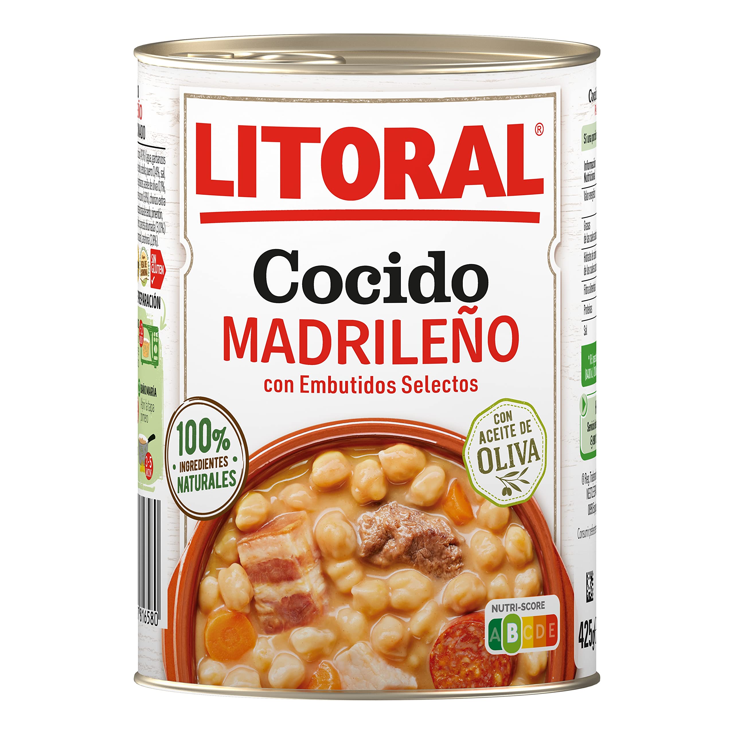 LITORAL Cocido Madrileño Plato Preparado Sin Gluten Pack 6x425g 2.55kg