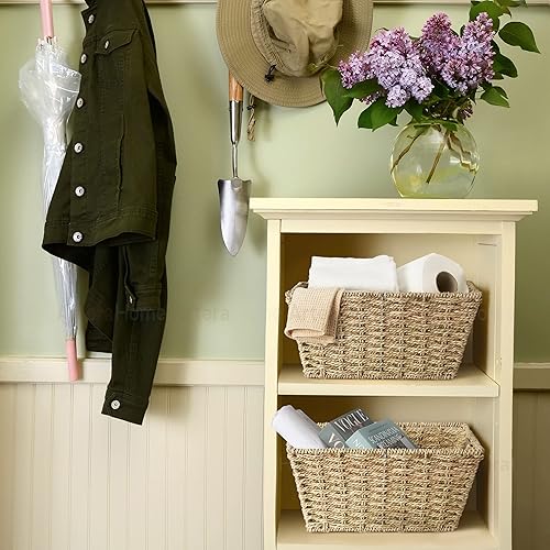 Miniatura 4 de Artera - Canastas de almacenamiento de mimbre medianas  Cesta tejida de hierba marina para organizar, contenedores de almacenamiento naturales