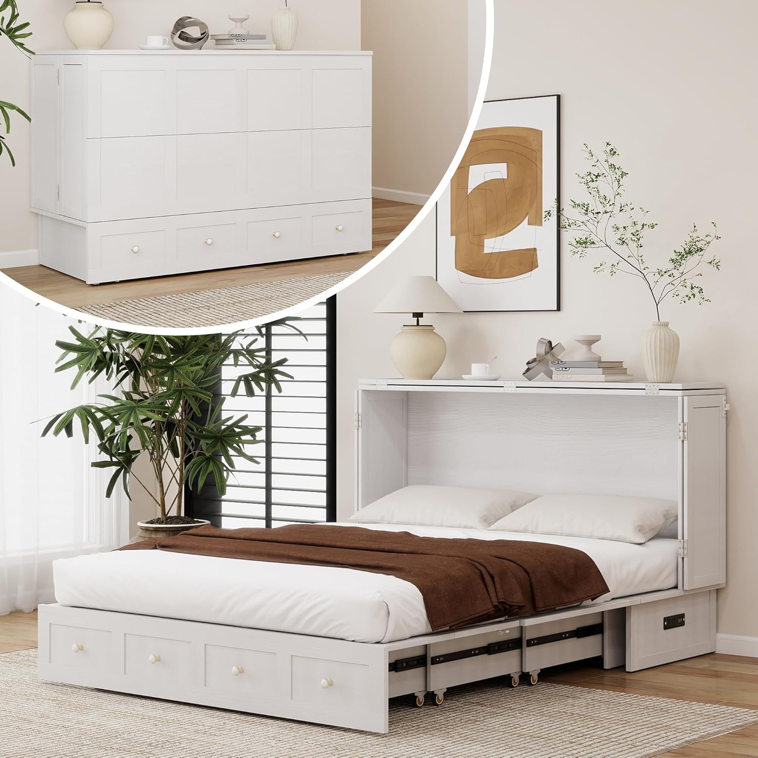 Nesbsakte Queen Murphy Bed Cabinet Folding Bed