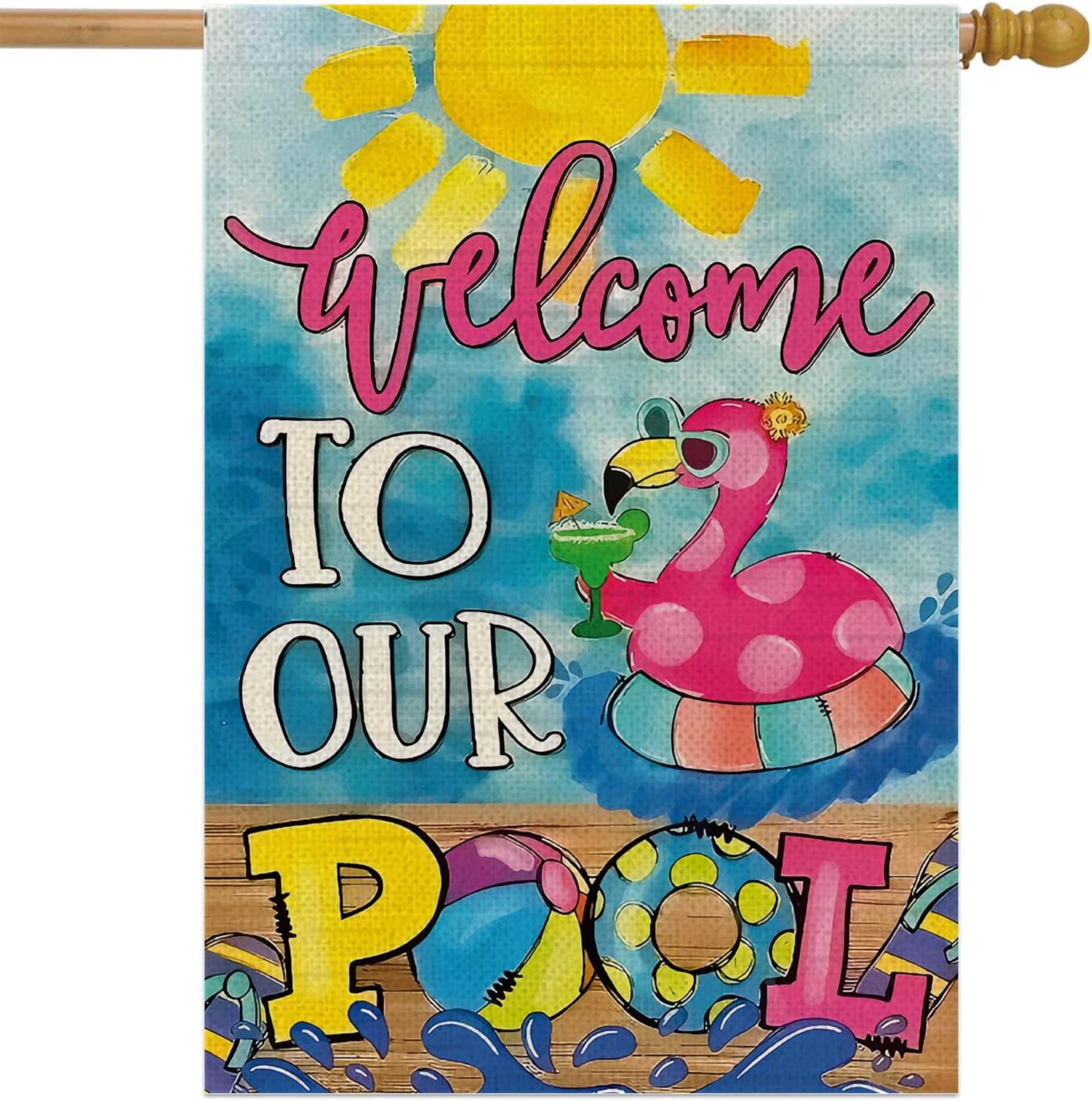 12x18 Inch Double Sided Summer Garden Burlap Flag - Welcome to Our Pool Banners - Seasonal Large Outdoor Yard Flags of Burlap - Hello Summer Holiday