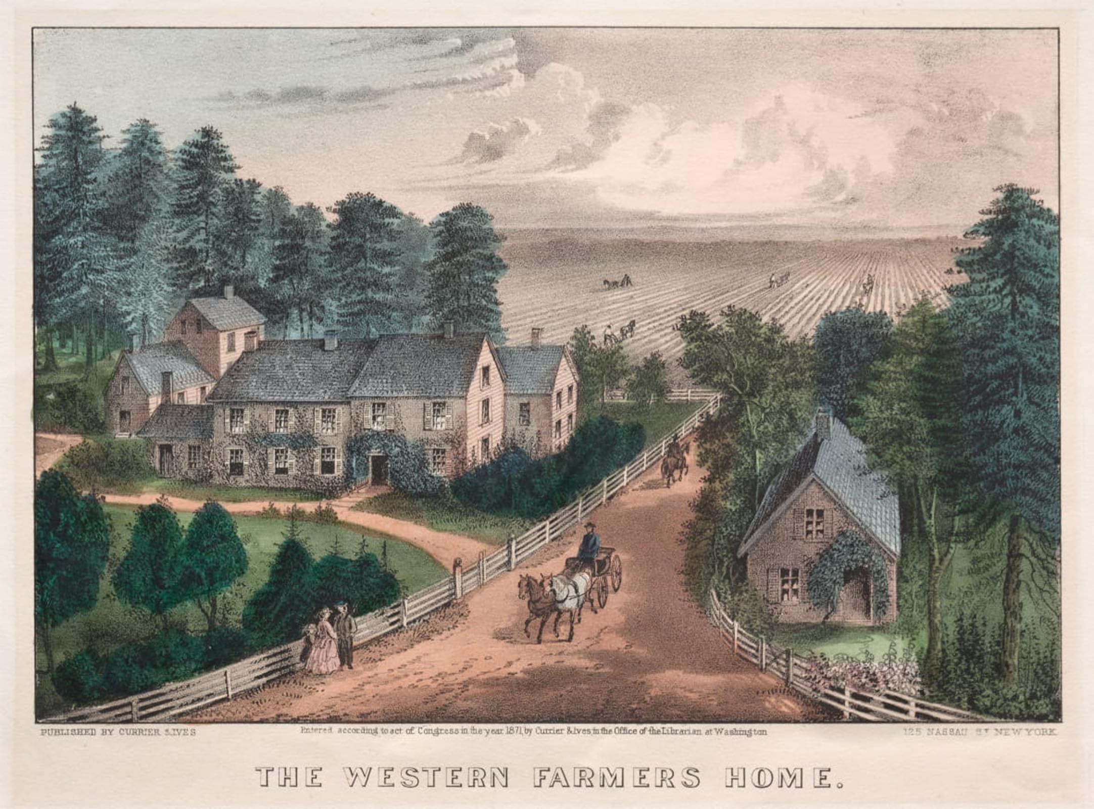 POSTERIIk Vintage Art Print Images Pictures Print the Western Farmer's Home by Merritt Ives Modern Colour Posters for Office Home Decor 60x90cm