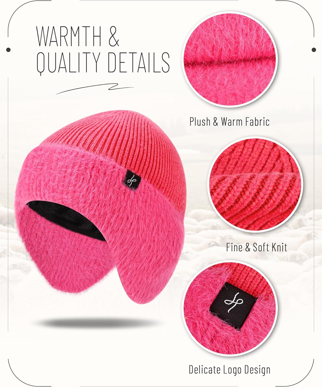 Winter Fleece-Lined Beanie with Earflaps, Warm Windproof Unisex Beanie Hat for Skiing, Hiking & Outdoor Winter Sports - Image 4