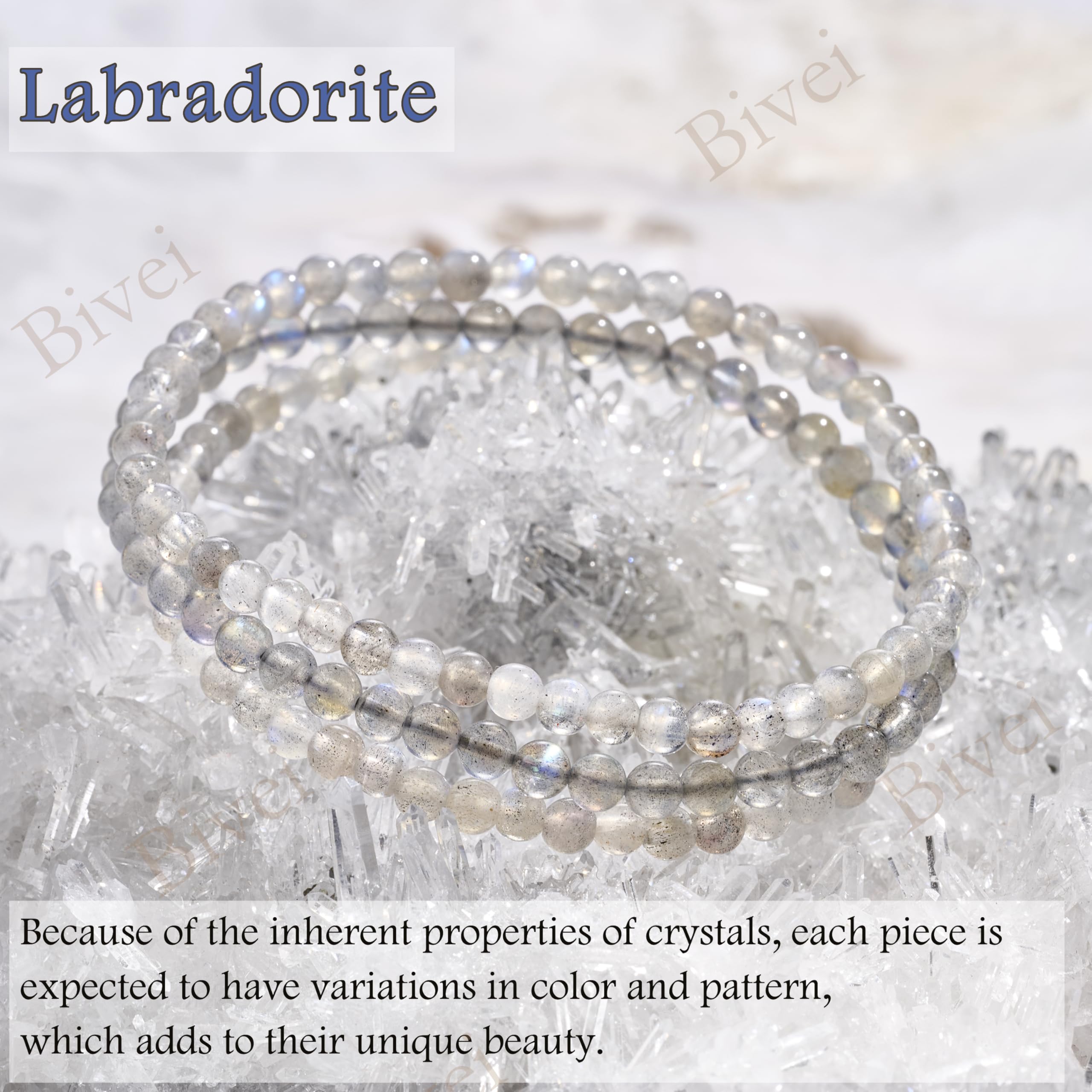 Bivei Braccialetto di Cristallo per Donna 4mm Perle Pietra Semipreziosa Naturale Elastico Estensibile Gioiello Regalo Yoga