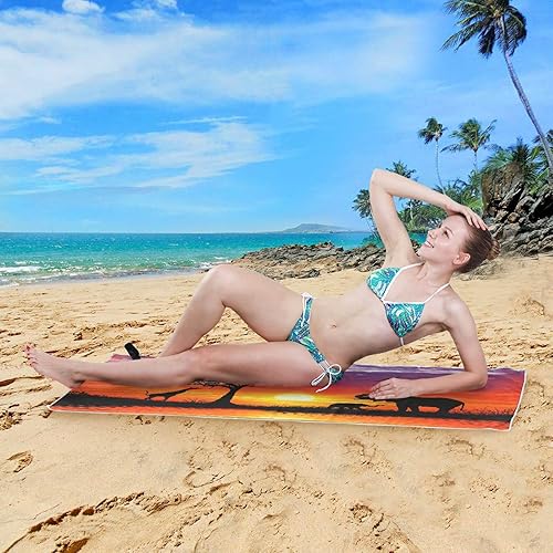 Miniatura 5 de Toalla de playa con diseño de animales africanos al atardecer, toallas de viaje superabsorbentes, de gran tamaño, ligera, compacta, de secado