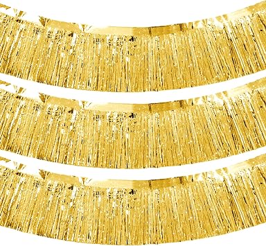 3 Packs Tinsel Fringe Garland Metallic Foil Fringe Garland Fringe Banners for Birthday Graduation Wedding Party Decoration Gold