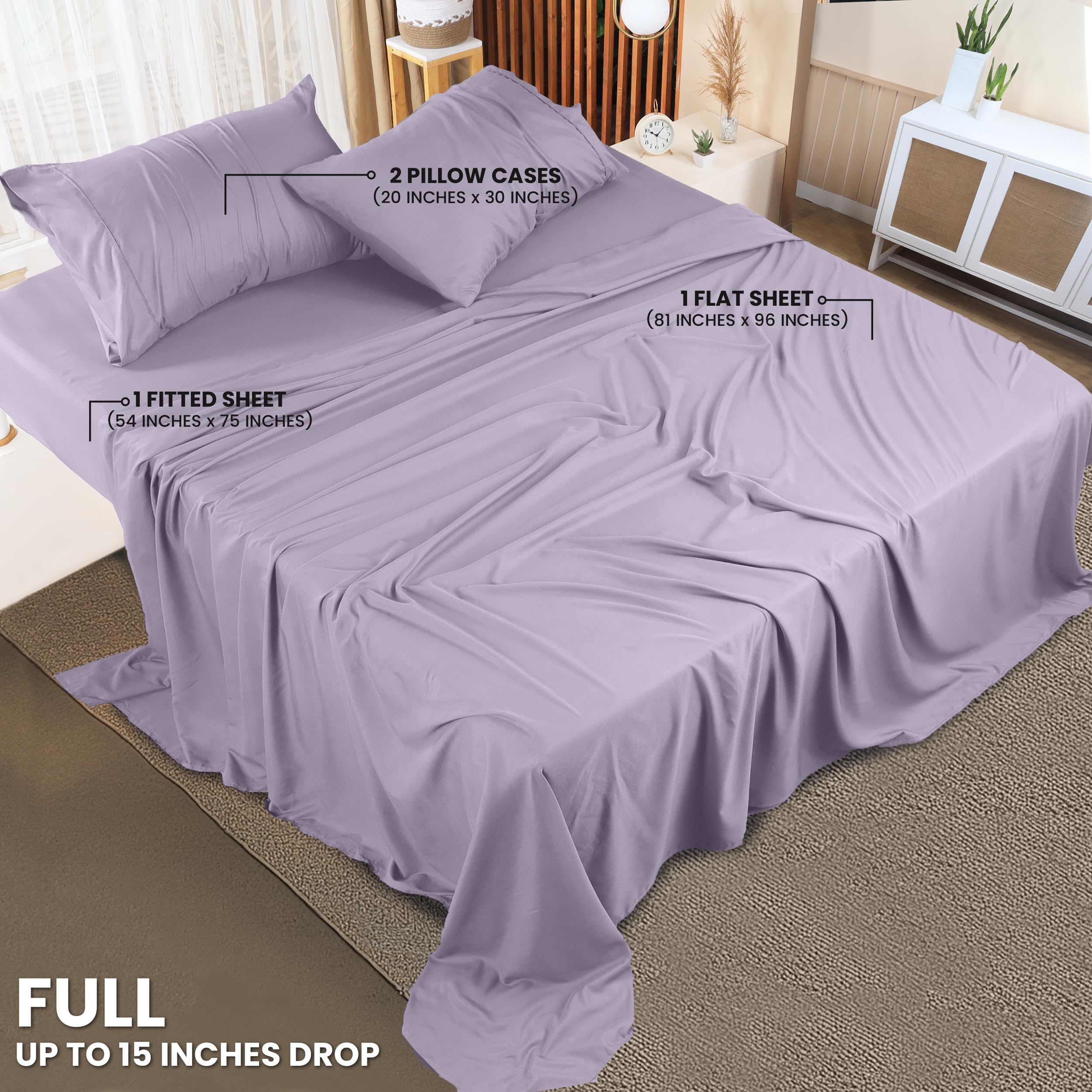 Utopia Bedding Full Bed Sheets Set - 4 Piece Bedding - Brushed Microfiber - Shrinkage and Fade Resistant - Easy Care (Full, Lavender) - Image 2