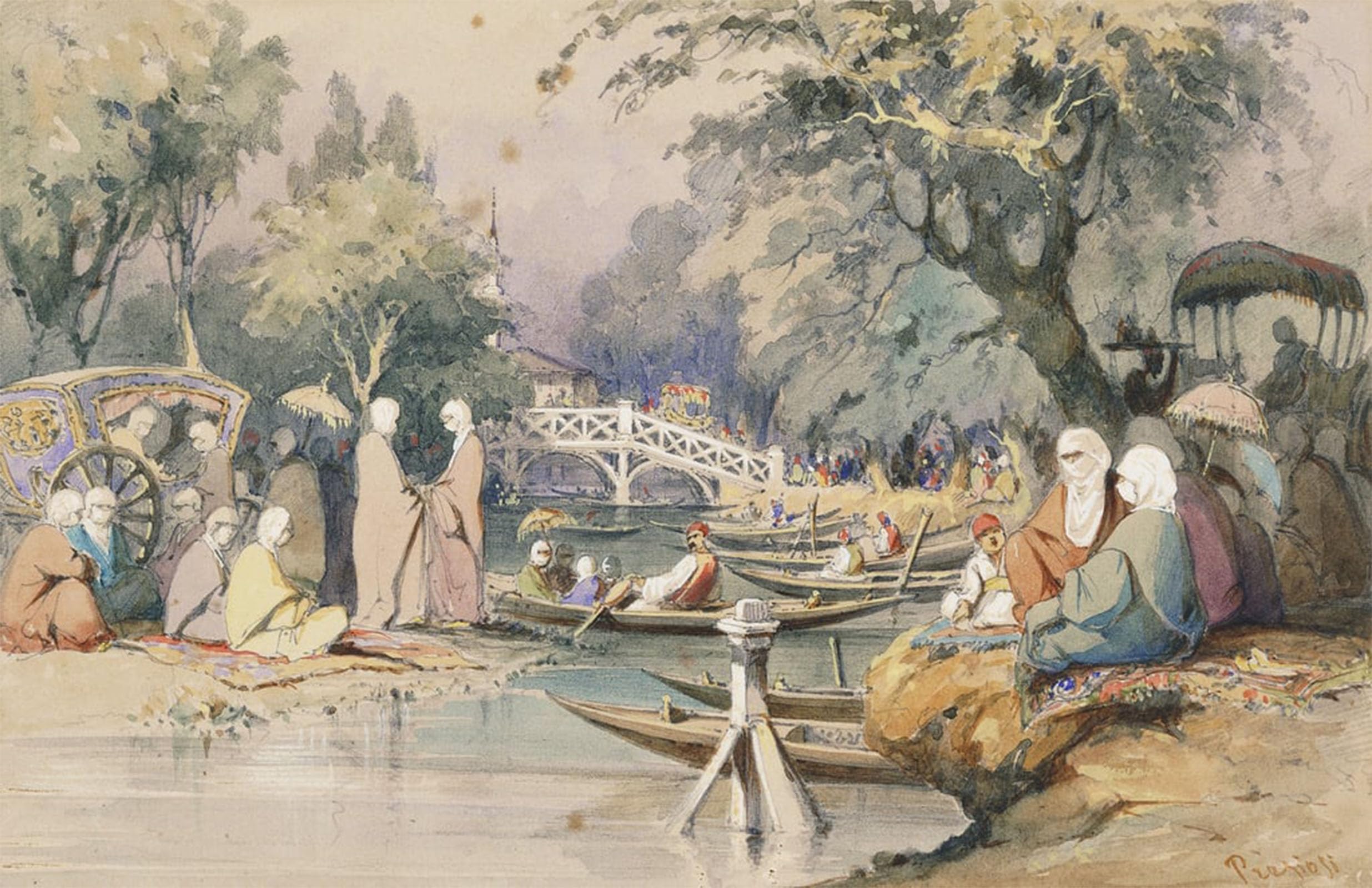 POSTERIIk Famous Modern Artwork Art Mural Turks At the Temple of Sweet Waters Constantinople by Amadeo Preziosi Oil Paintings Pictures for Home Decor 60x90cm