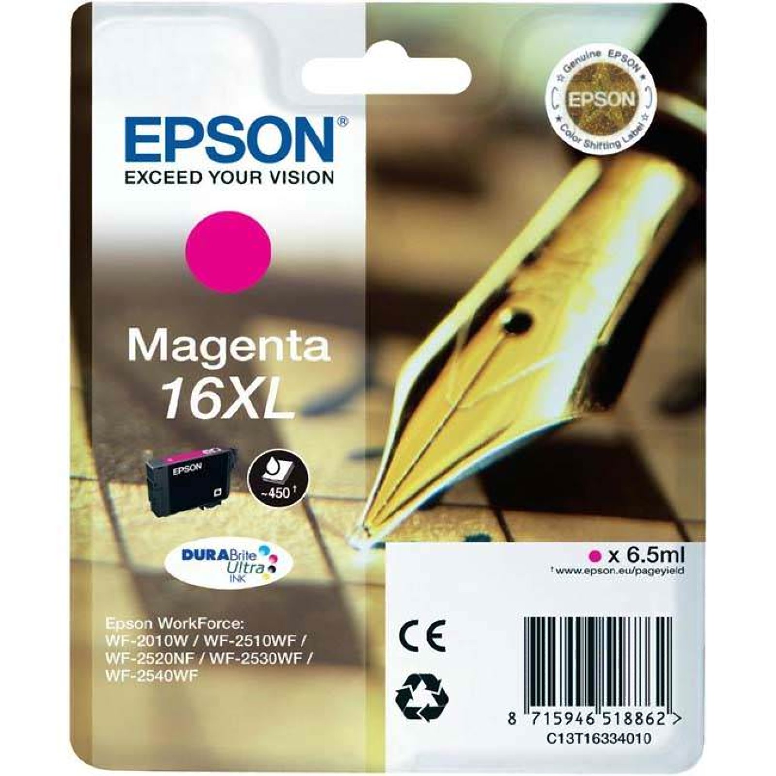 Epson Cartuccia d'inchiostro T163, gruppo 16XL, capacità: 6,5 ml, 450 pagine, magenta
