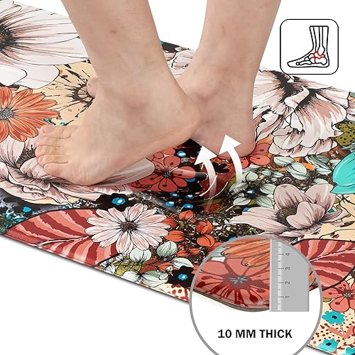 Miniatura 5 de ASPMIZ Alfombras de cocina antideslizantes de 3 piezas, diseño floral bohemio, acolchadas, antifatiga, con flores coloridas y bohemias para el