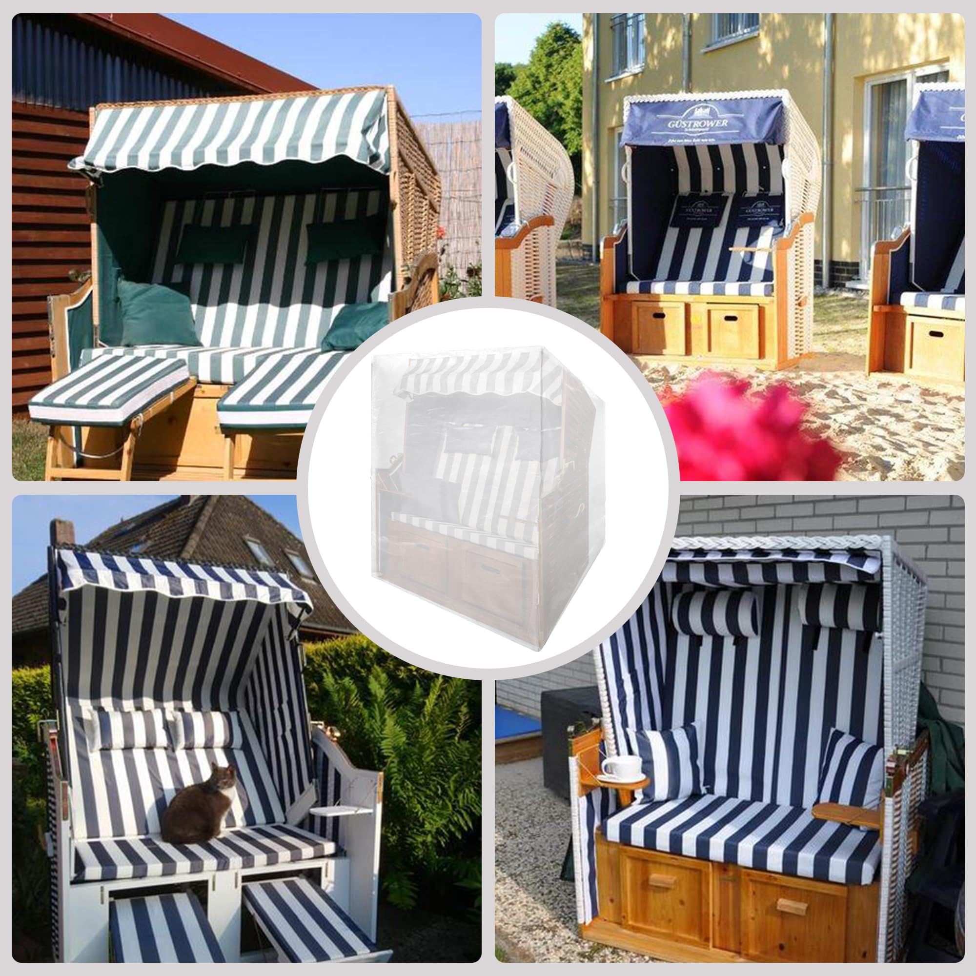 Funda protectora para sillón de playa, impermeable, resistente al viento, resistente a los rayos UV, resistente a los desgarros, 135 x 105 x 140 x 175 cm (transparente)