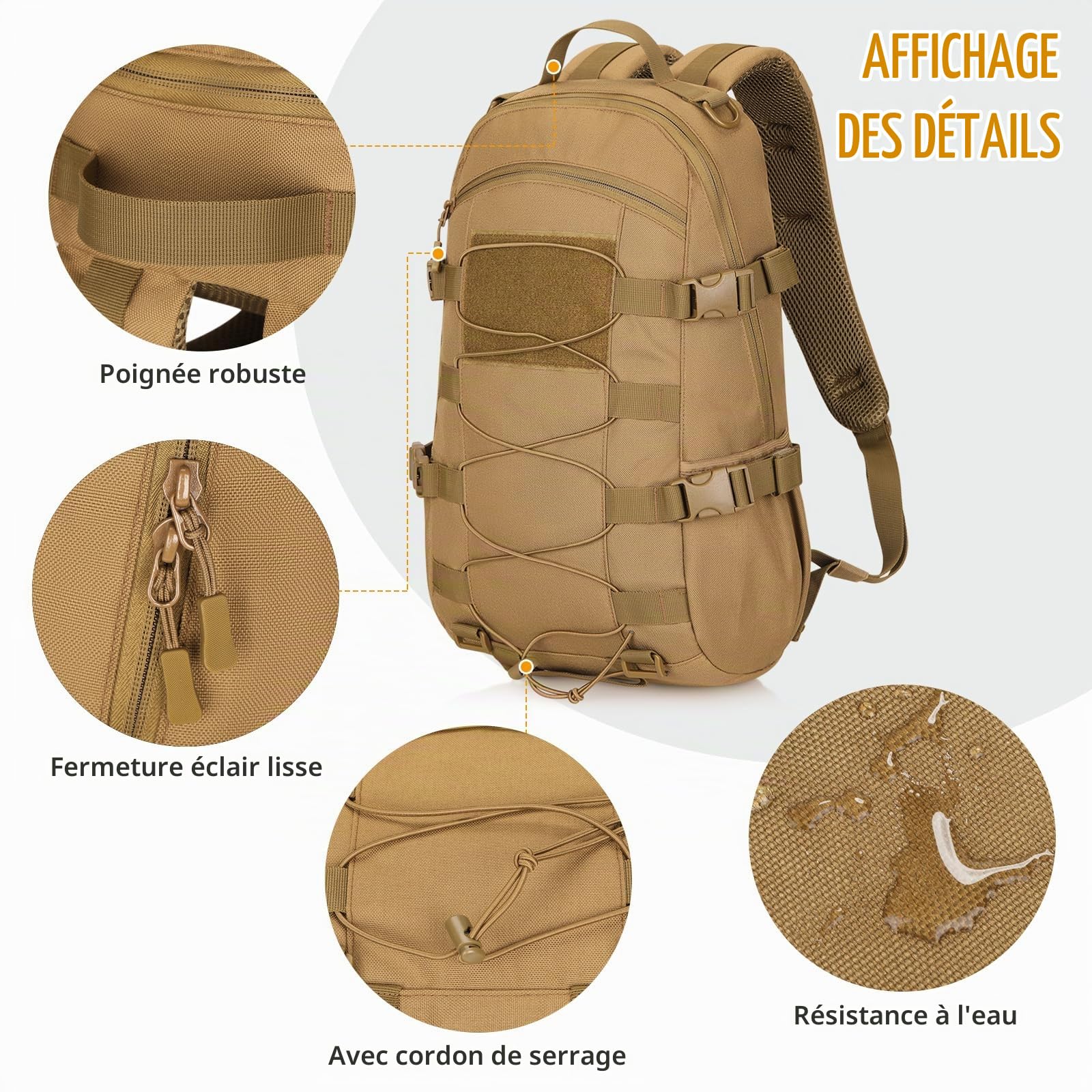 HUNTVP 25L Sac à Dos Tactique Sacs à Dos Voyage Militaire Homme Femme Molle Assaut Pack Cartable pour Camping Alpinisme Chasse Sports de Plein Air