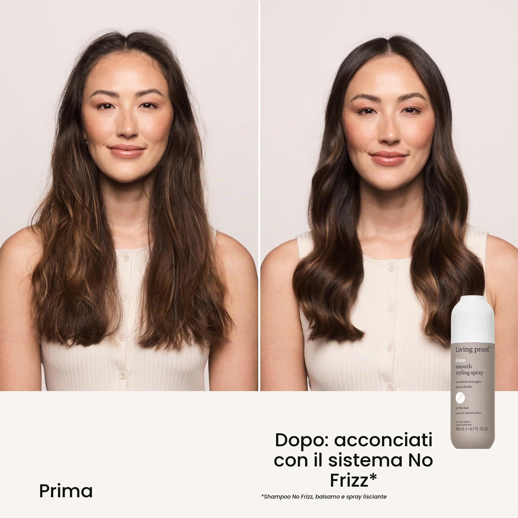 Living Proof No Frizz Smooth Styling Spray – Spray anti-crespo senza siliconi, dona brillantezza, morbidezza ai capelli e protegge dal calore durante lo styling