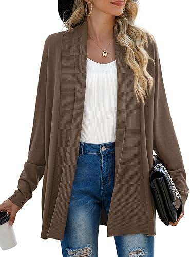 Miniatura 3 de GRECERELLE Cárdigan de manga larga con solapa drapeada y frente abierto para mujer, holgado, ligero, suéter suave