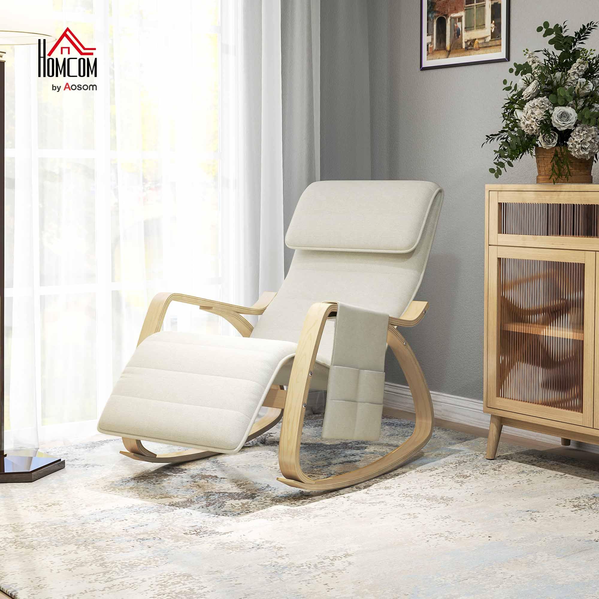 Fauteuil à Bascule HOMCOM - Repose-Pieds Réglable - Poche Latérale - Crème - 120kg Max