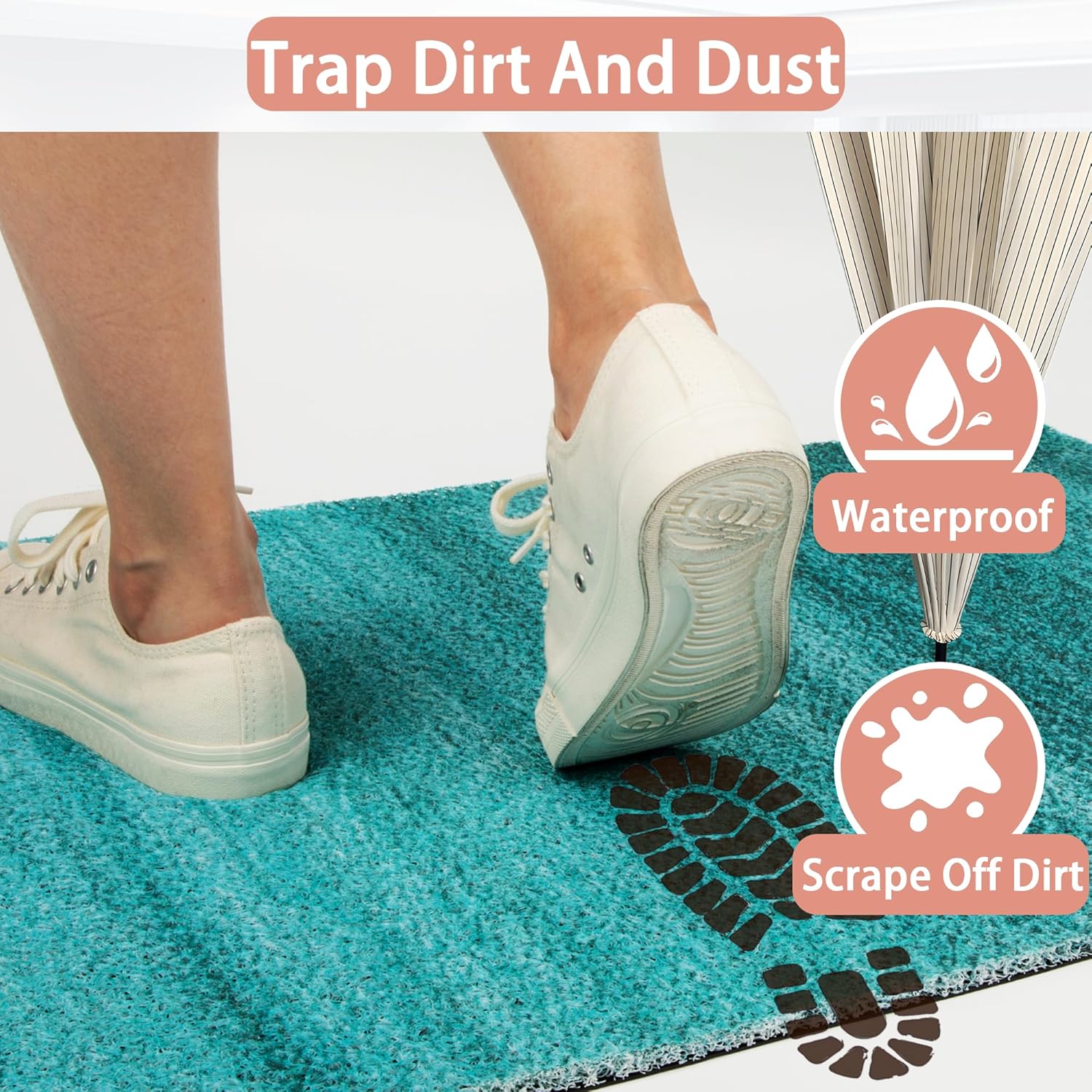 Darkyazi Colorful Door Mat 23.6" x 35.4" Waterproof and Stain-Resistant Front Door Mat, Low-Profile Floor Mats, PVC Non-Slip Doormat for Outdoor/Indoor Entrance/Kitchen(Blue)