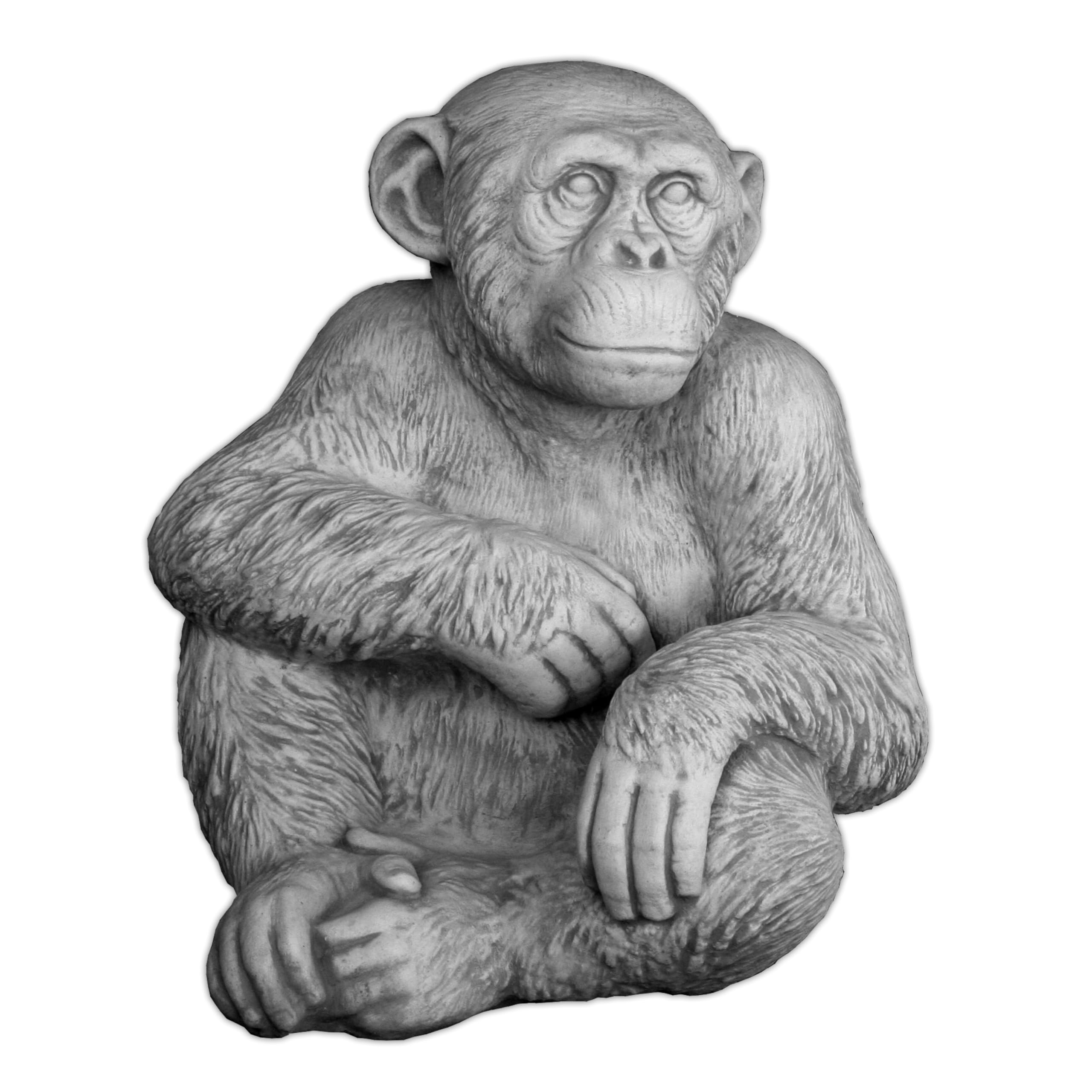 gartendekoparadies.de Monkey Chimpanzee, Stone Figure, H 50 cm, 56 kg, Grey, Frost-Proof Cast Stone for Outdoor Use