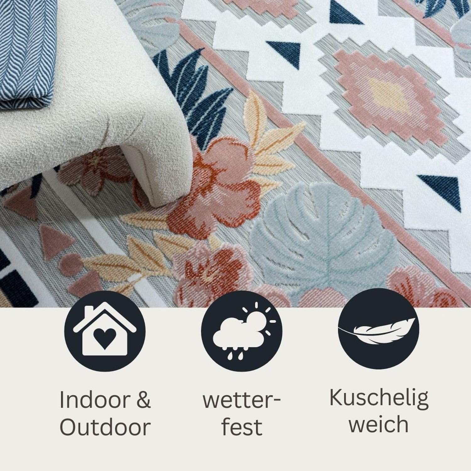 MY-RUG Outdoor Teppich wetterfest 200 x 300 cm, UV beständig & robust für Garten Terrasse, Balkon Küche & Wohnzimmer, kurzflor waschbarer Wohnzimmerteppich, Aurora