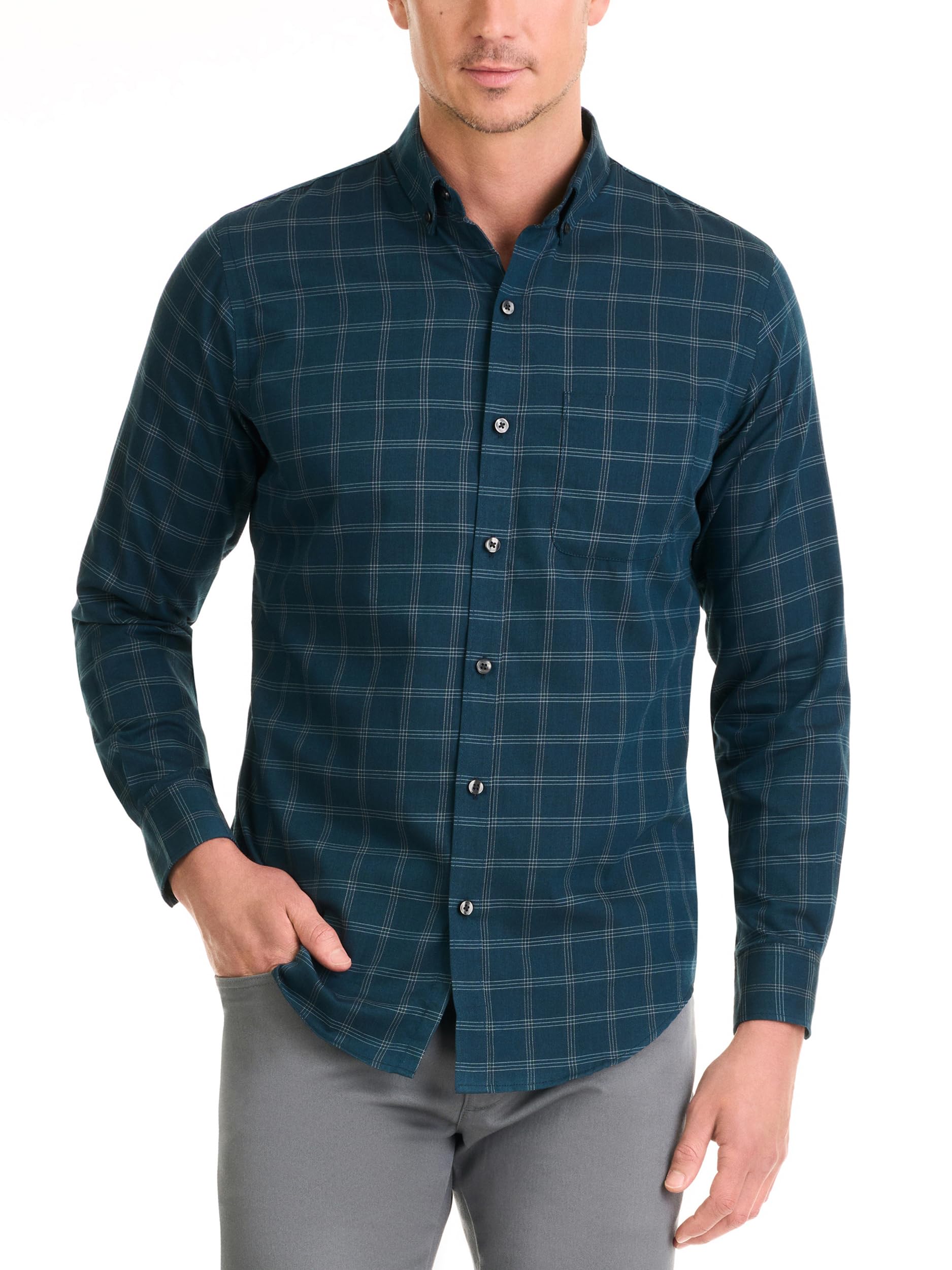 Van HeusenMen's Wrinkle Free Twill Long Sleeve Button Down Shirt