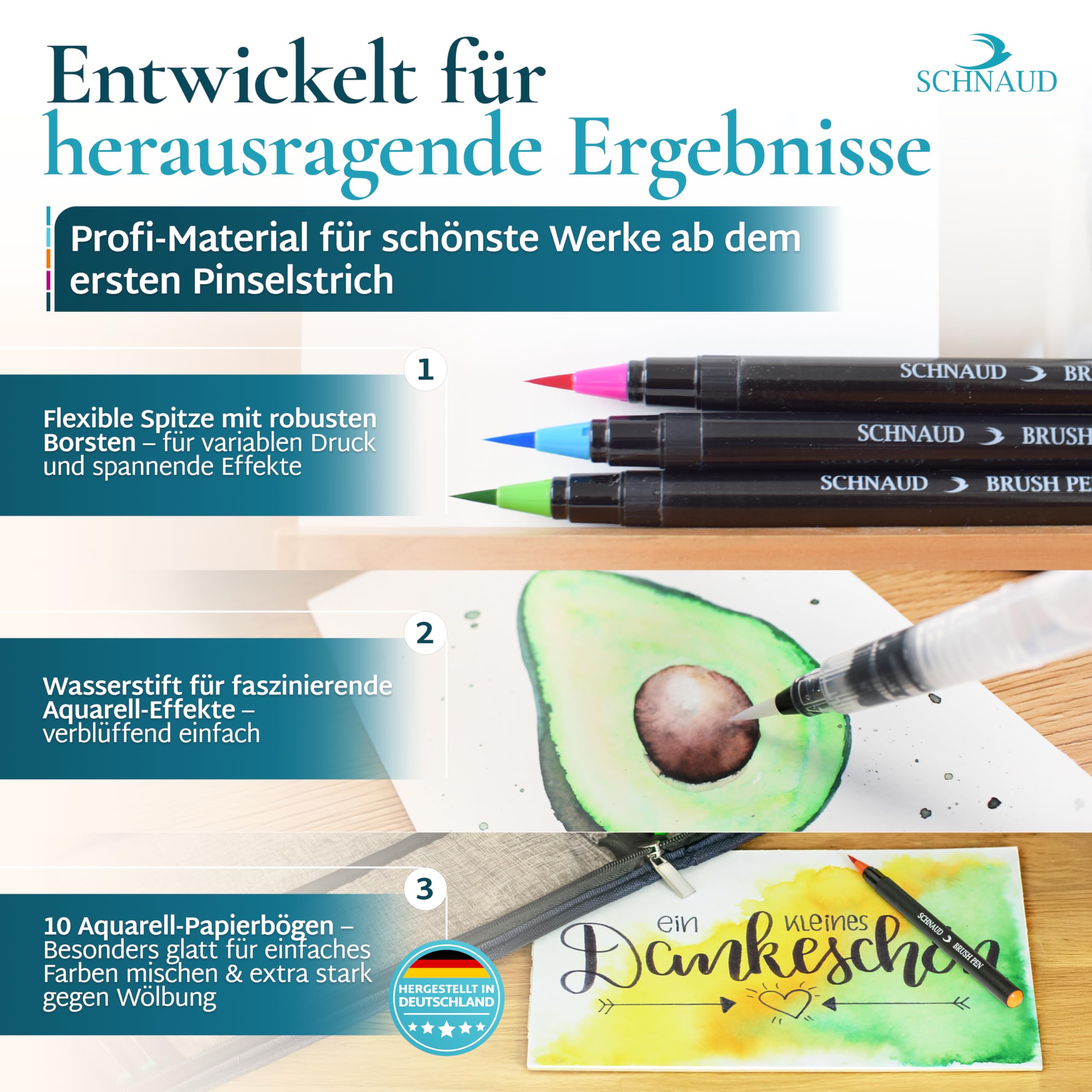 Pisaki Pędzelkowe Zestaw 20 Kolorów, Piórnik Artystyczny ze Zbiornikiem na Wodę, Blok Akwarelowy z 10 Stronami i E-bookiem, Idealne do Bullet Journal, Kaligrafii i Akwareli