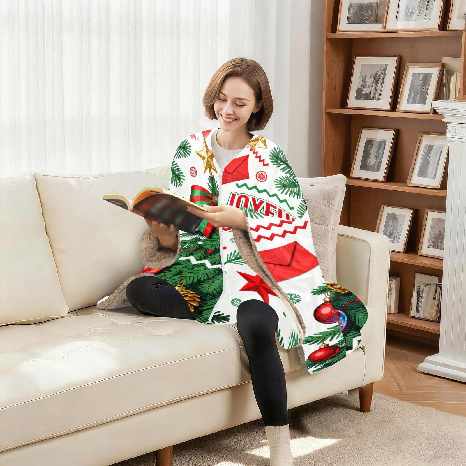 Koc do noszenia polarowy ponczo koc peleryna chusta Merry Christmas Tree
